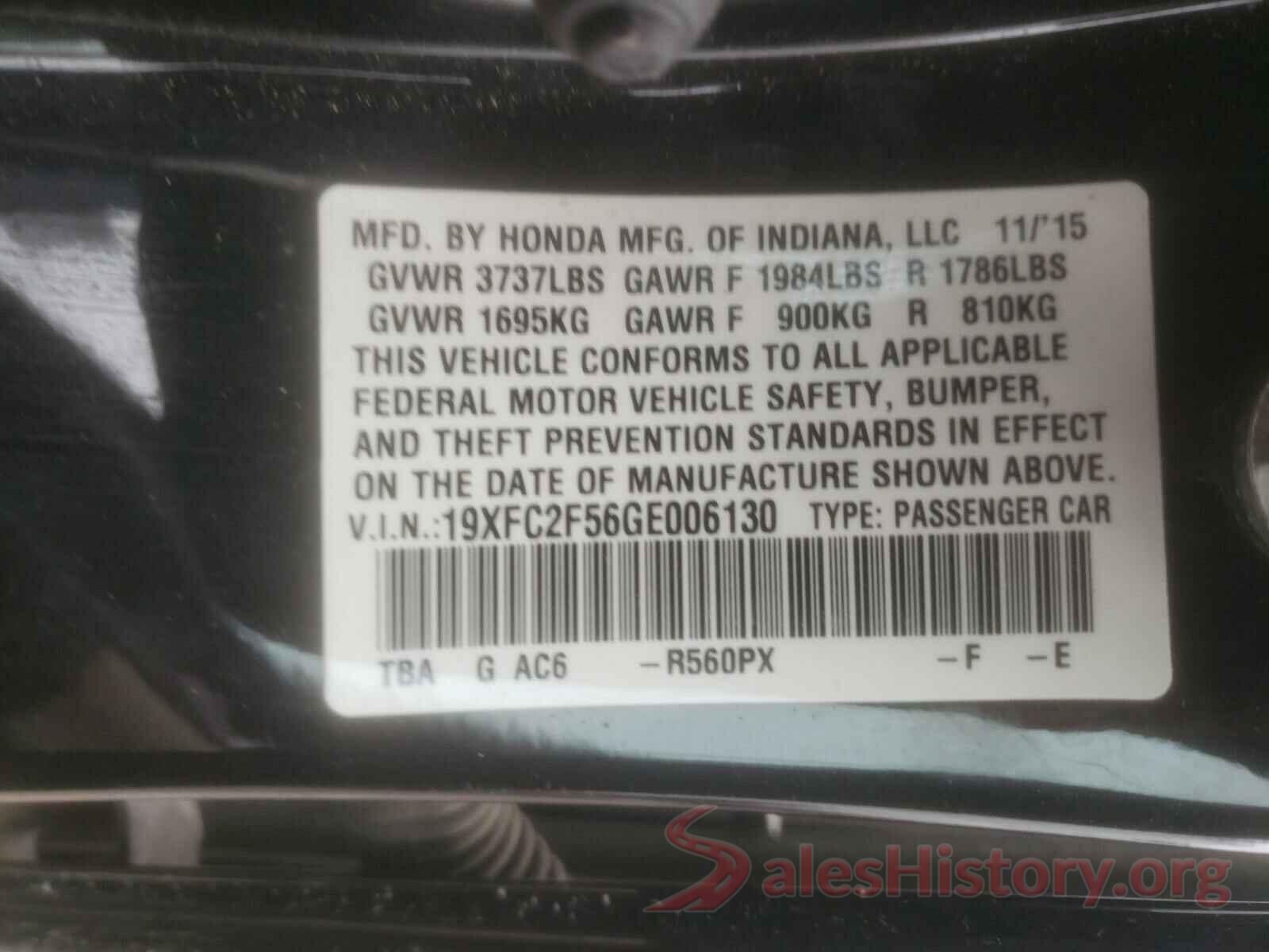 19XFC2F56GE006130 2016 HONDA CIVIC