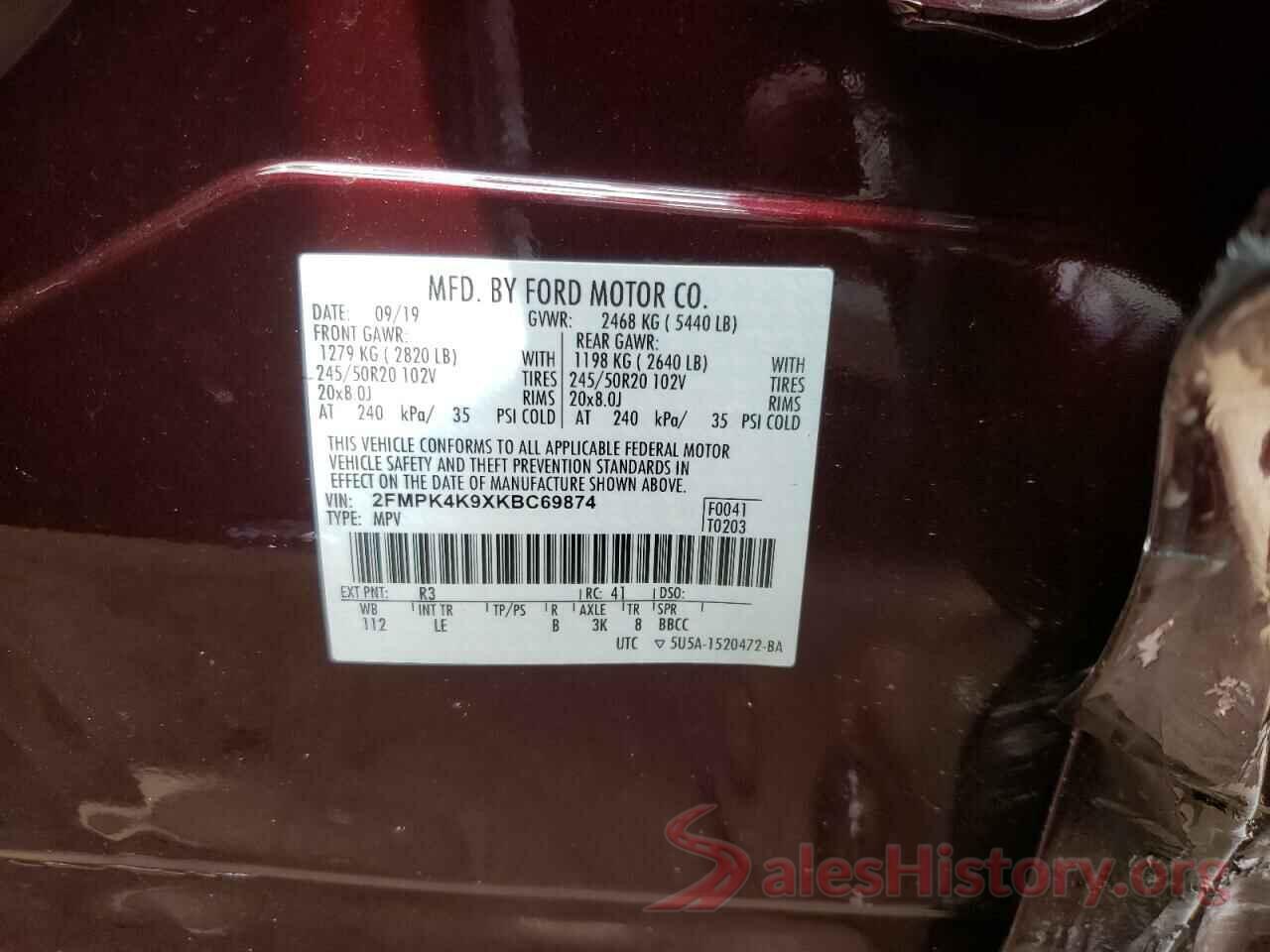 2FMPK4K9XKBC69874 2019 FORD EDGE