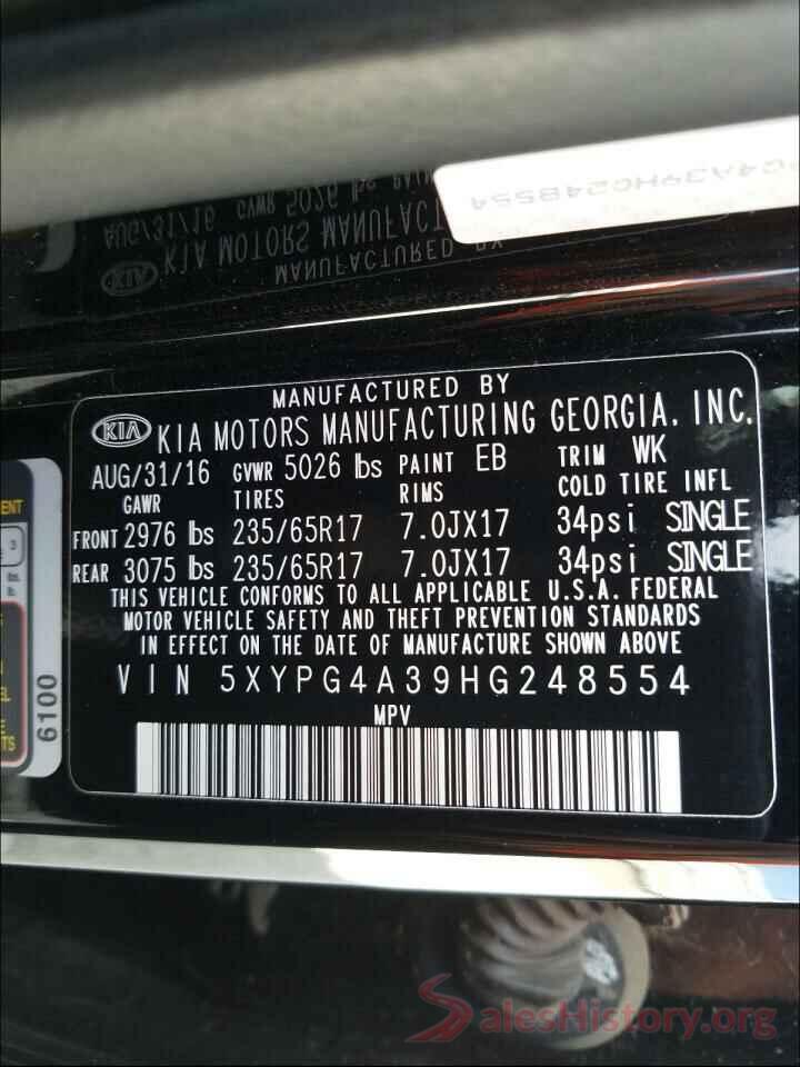 5XYPG4A39HG248554 2017 KIA SORENTO