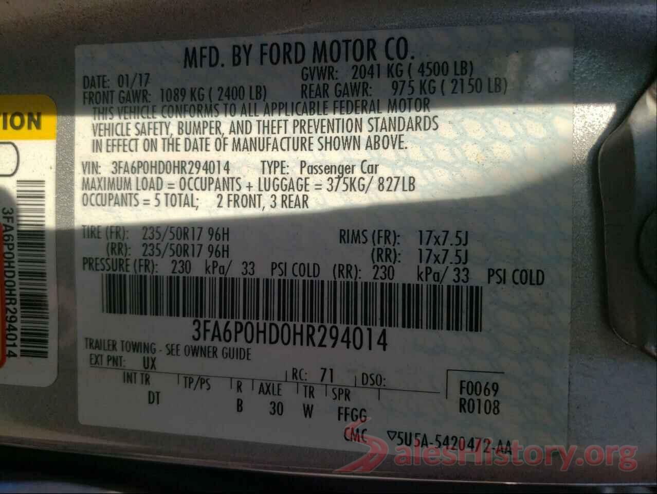 3FA6P0HD0HR294014 2017 FORD FUSION