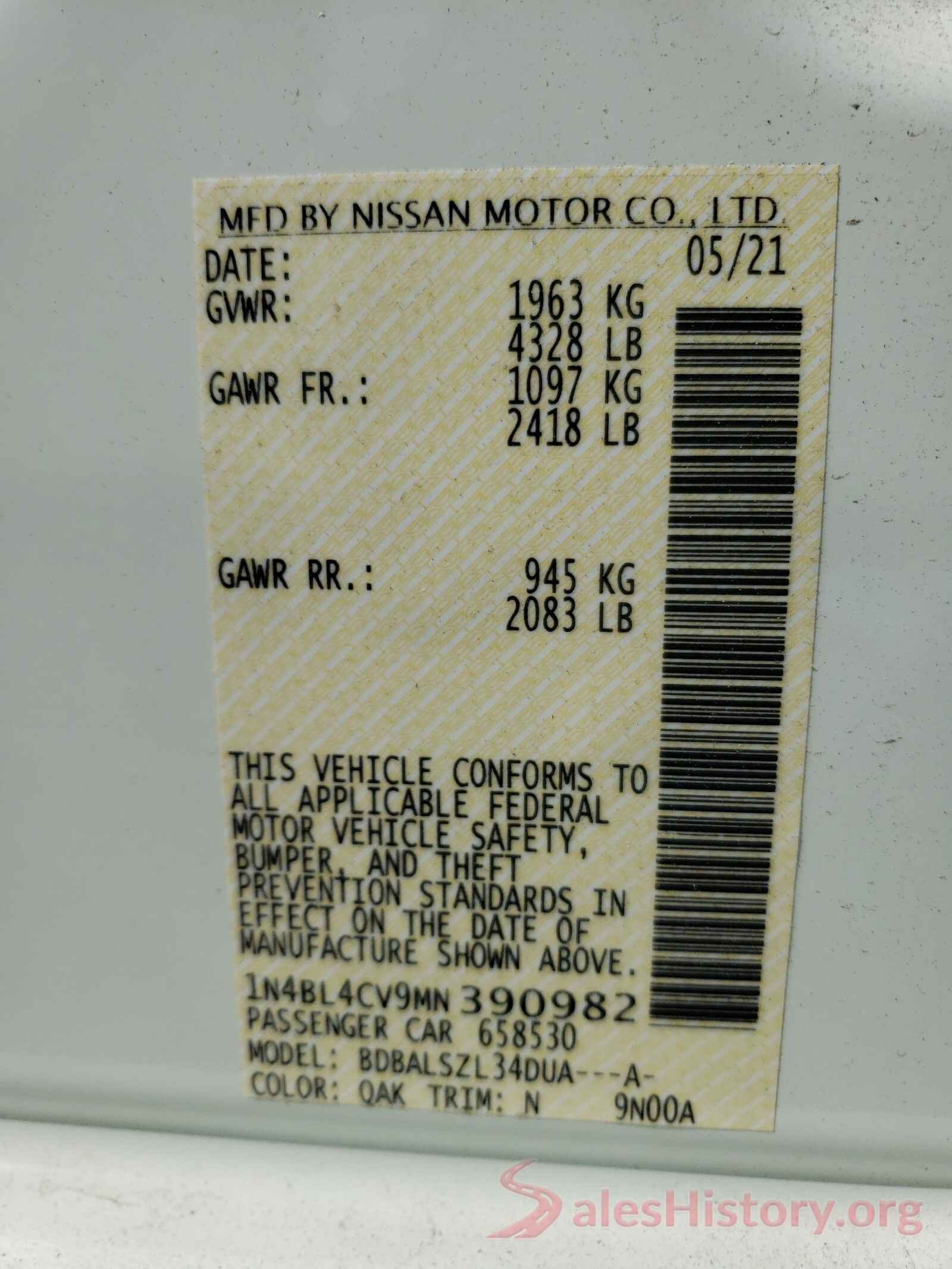 1N4BL4CV9MN390982 2021 NISSAN ALTIMA