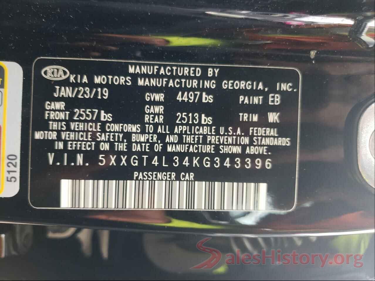 5XXGT4L34KG343396 2019 KIA OPTIMA