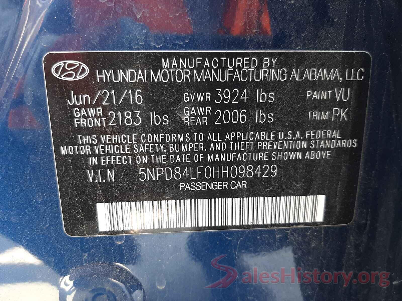 5NPD84LF0HH098429 2017 HYUNDAI ELANTRA