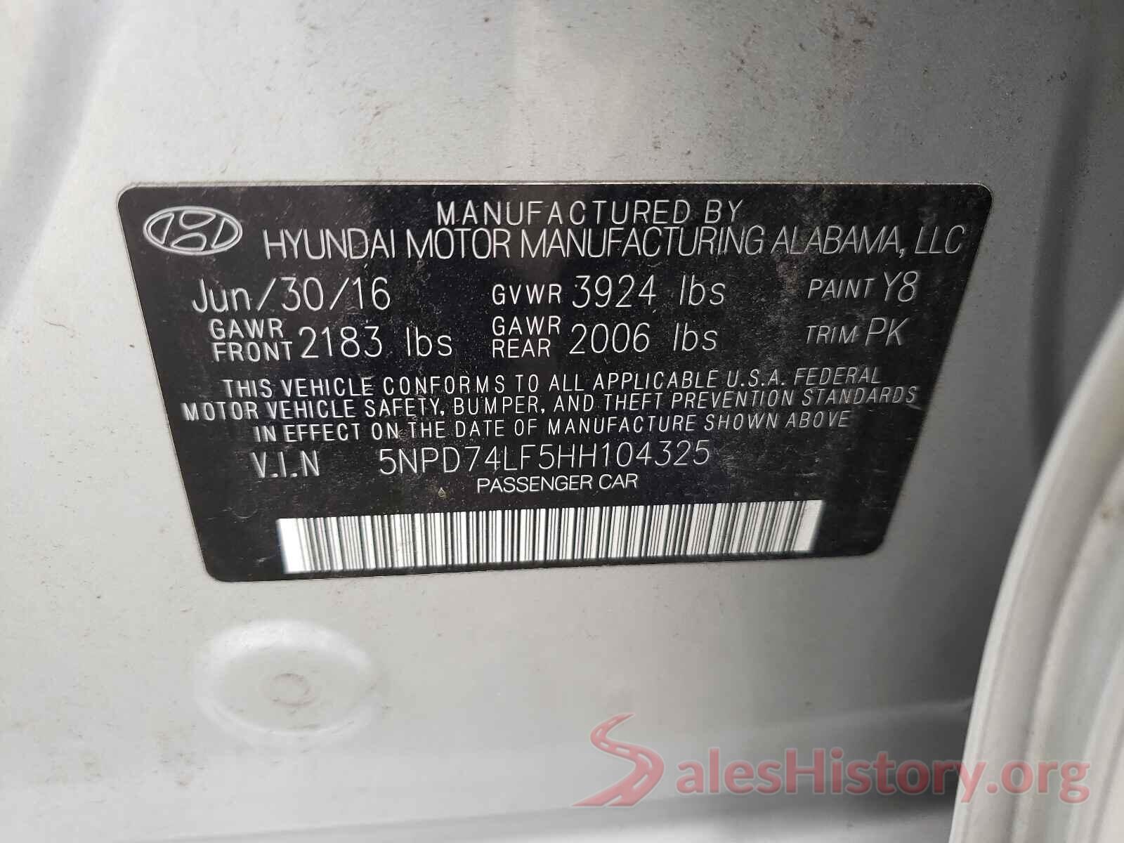 5NPD74LF5HH104325 2017 HYUNDAI ELANTRA