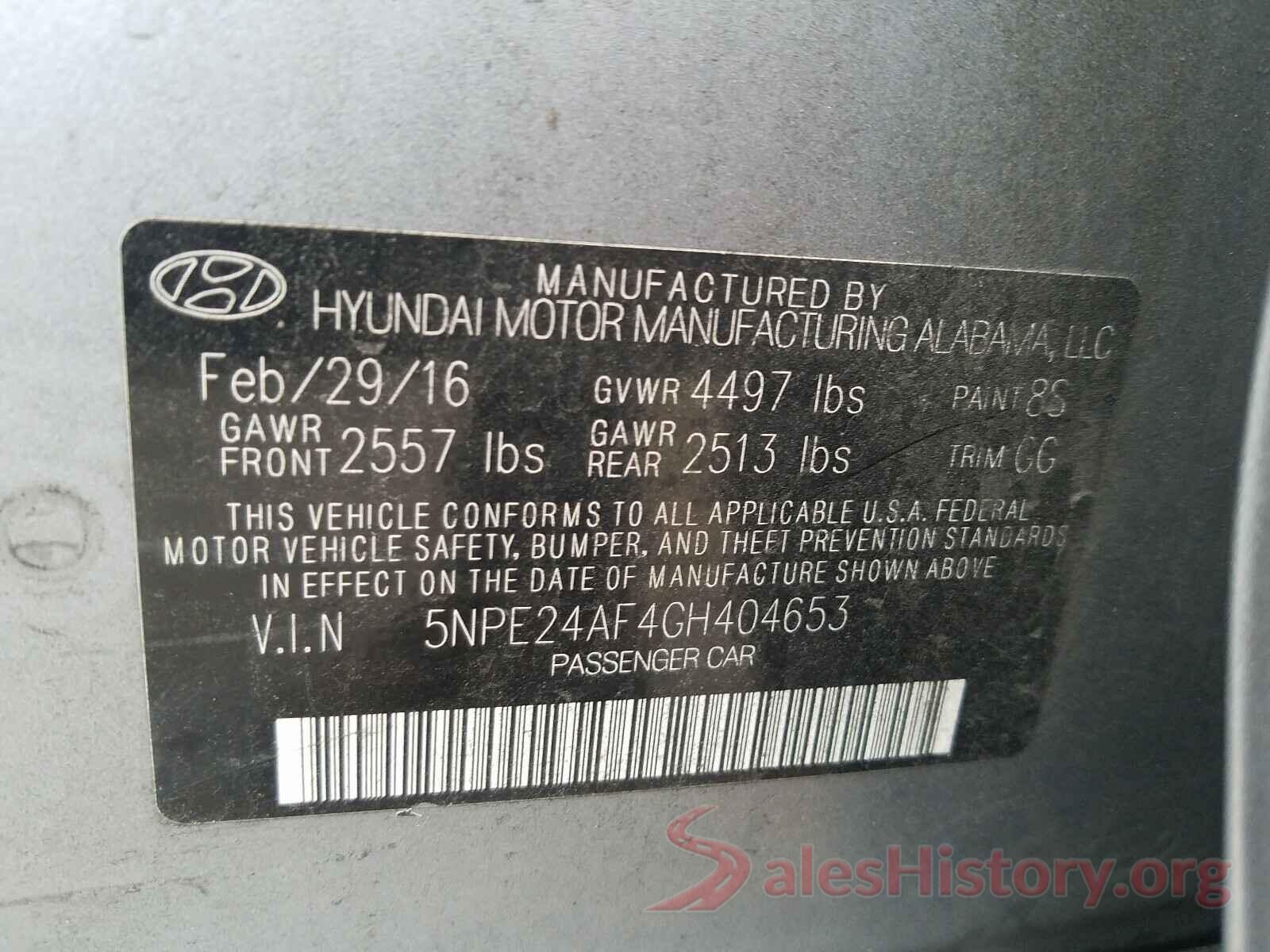 5NPE24AF4GH404653 2016 HYUNDAI SONATA