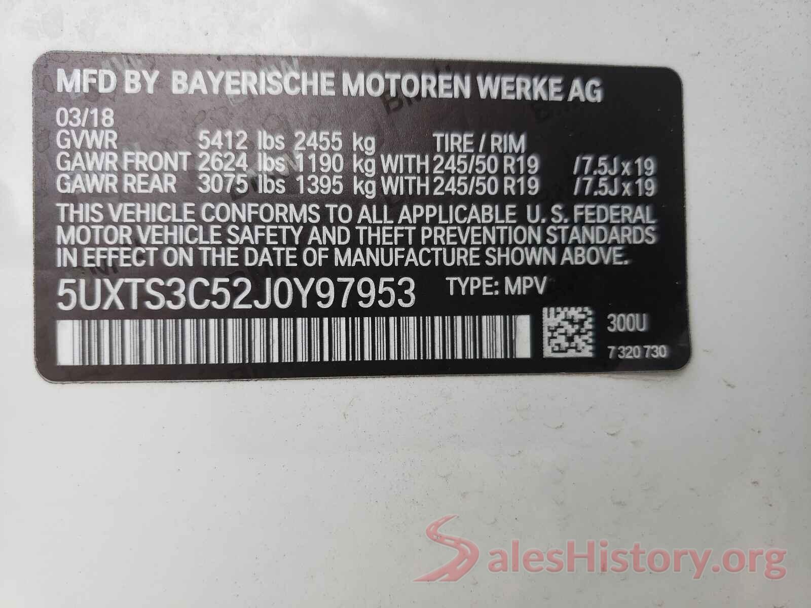 5UXTS3C52J0Y97953 2018 BMW X3