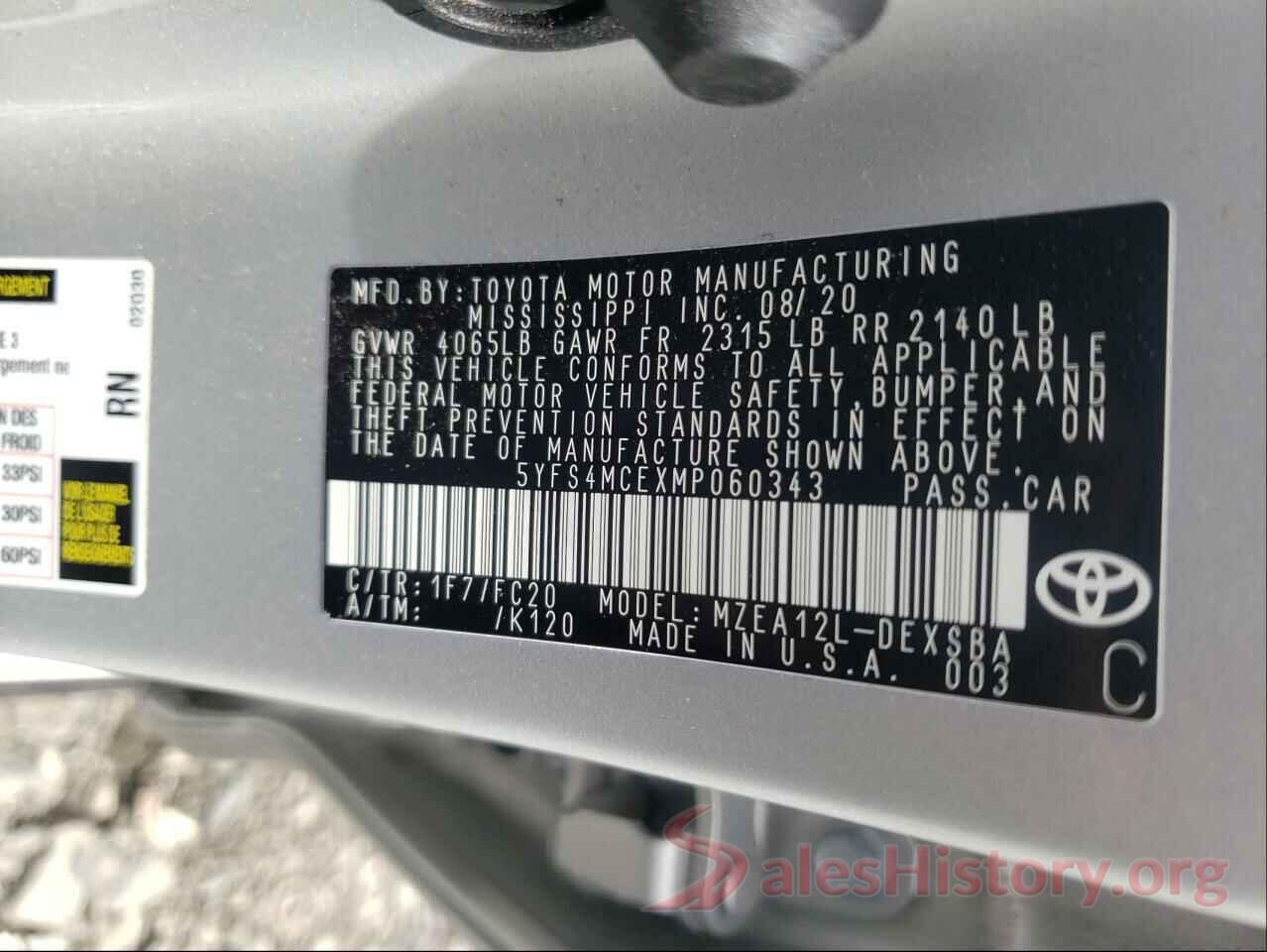 5YFS4MCEXMP060343 2021 TOYOTA COROLLA