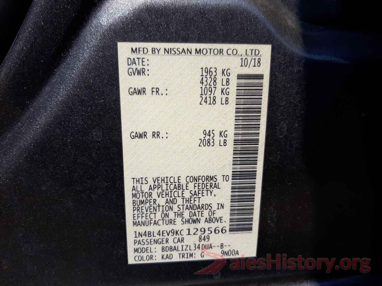 1N4BL4EV9KC129566 2019 NISSAN ALTIMA