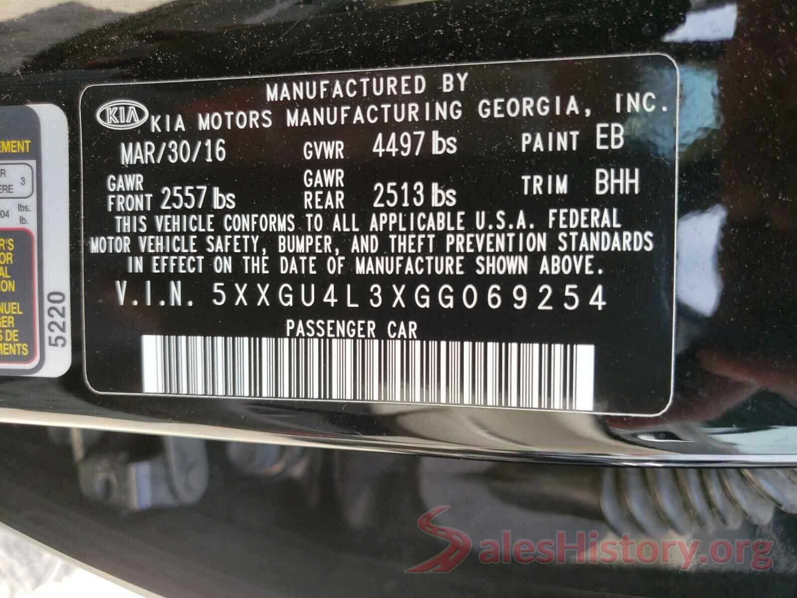 5XXGU4L3XGG069254 2016 KIA OPTIMA