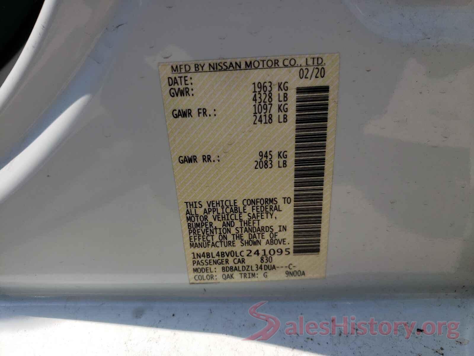 1N4BL4BV0LC241095 2020 NISSAN ALTIMA