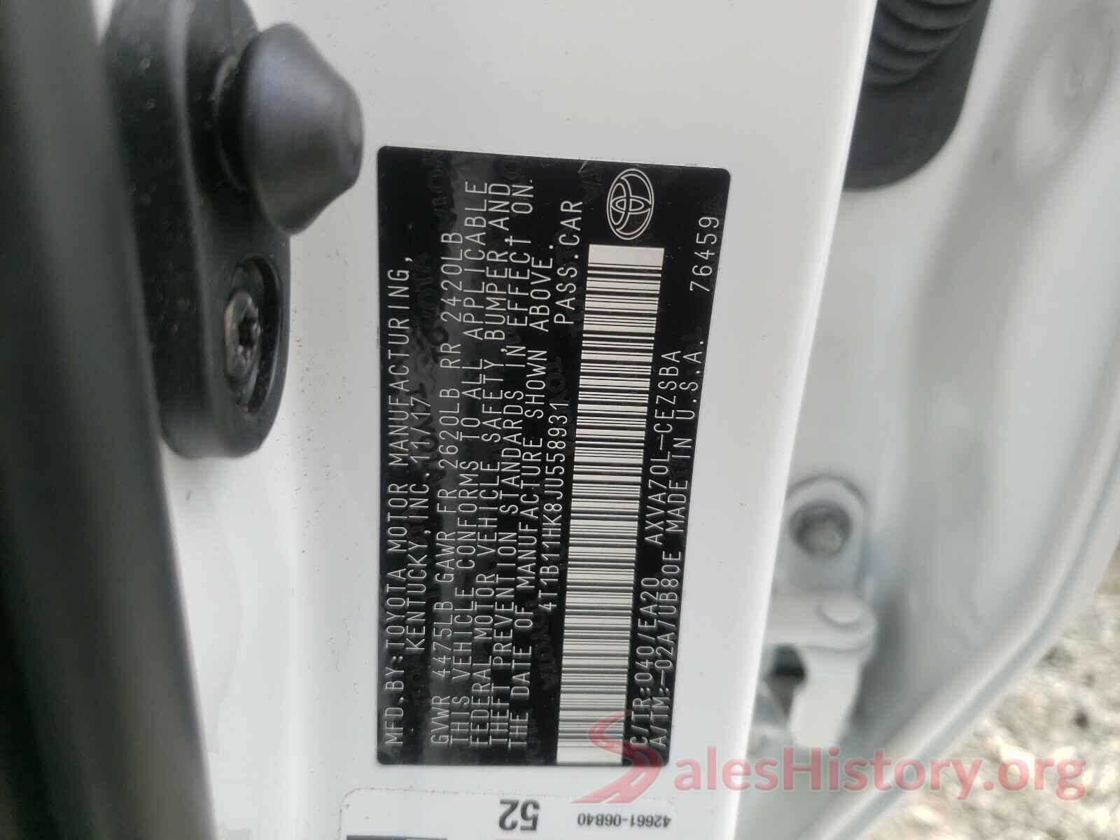 4T1B11HK8JU558931 2018 TOYOTA CAMRY