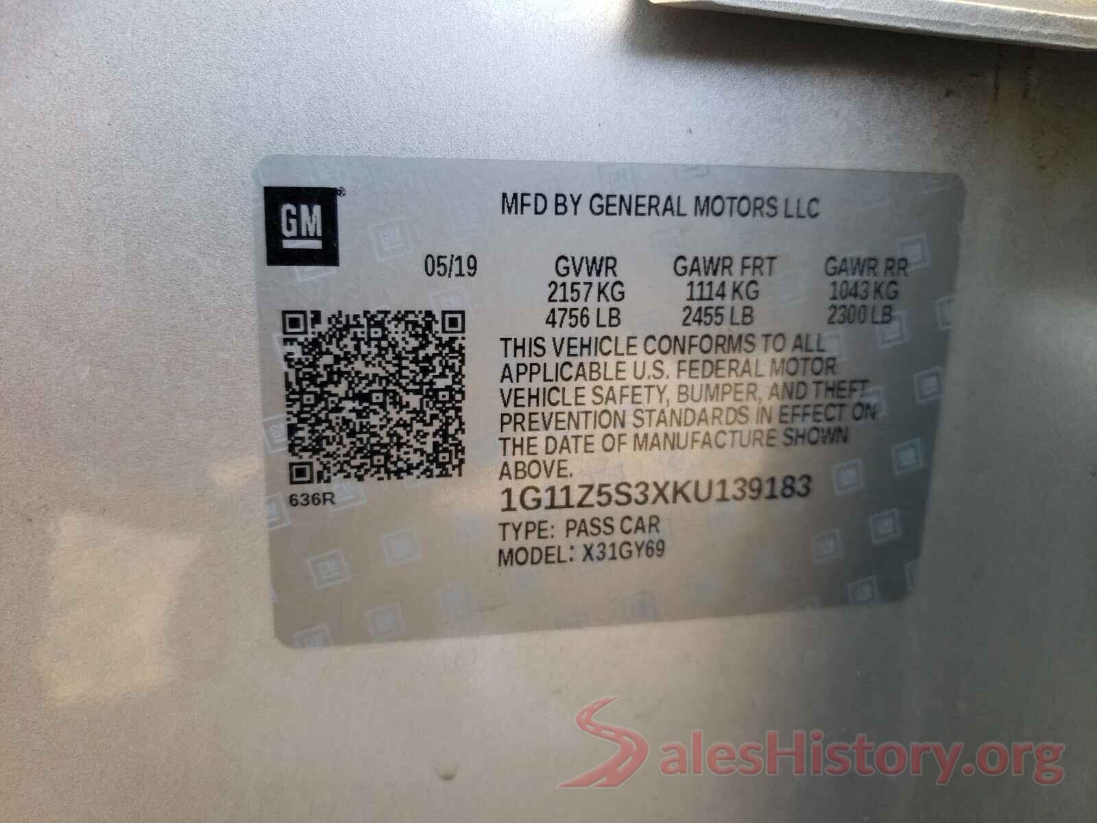 1G11Z5S3XKU139183 2019 CHEVROLET IMPALA