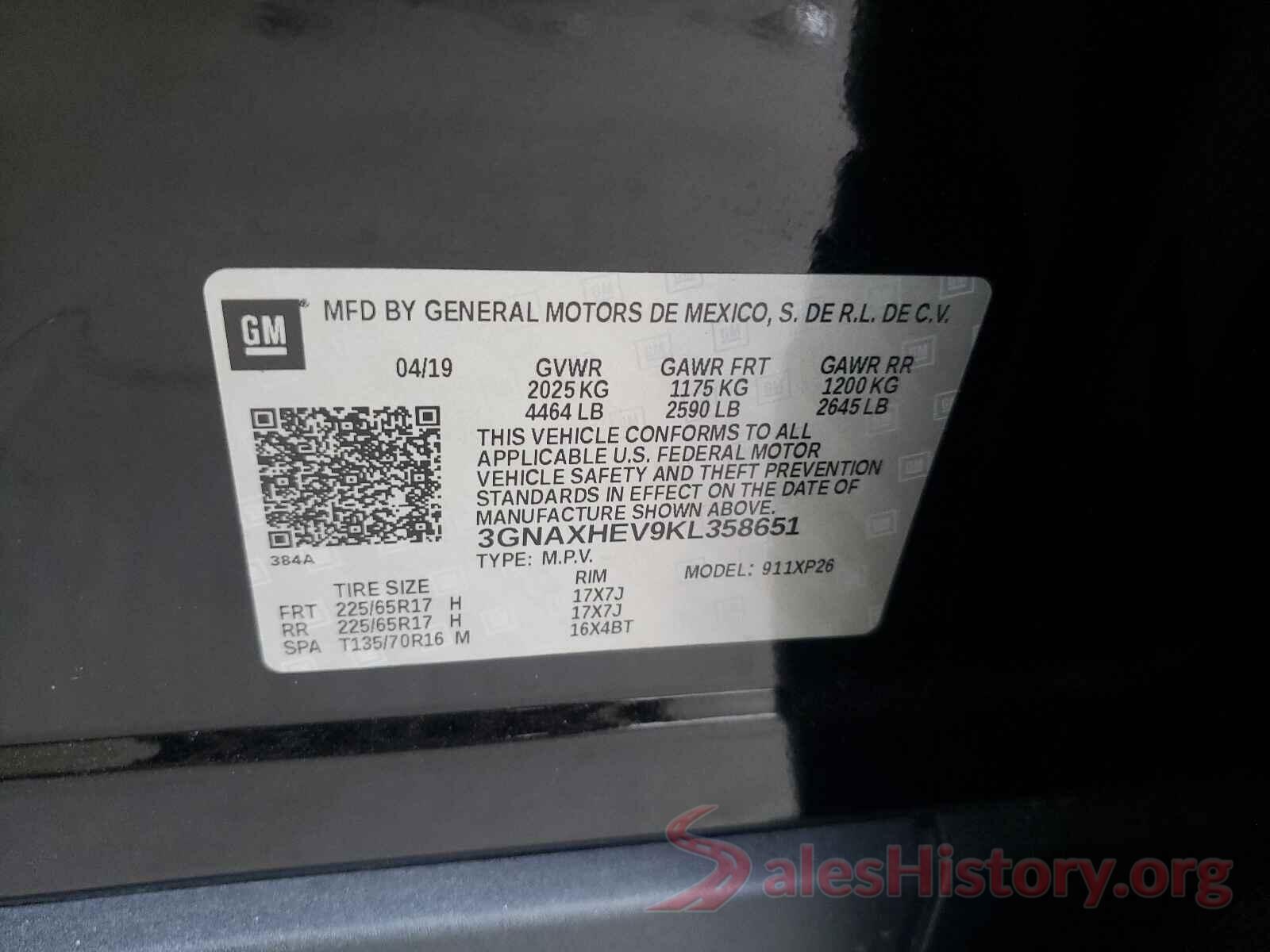 3GNAXHEV9KL358651 2019 CHEVROLET EQUINOX