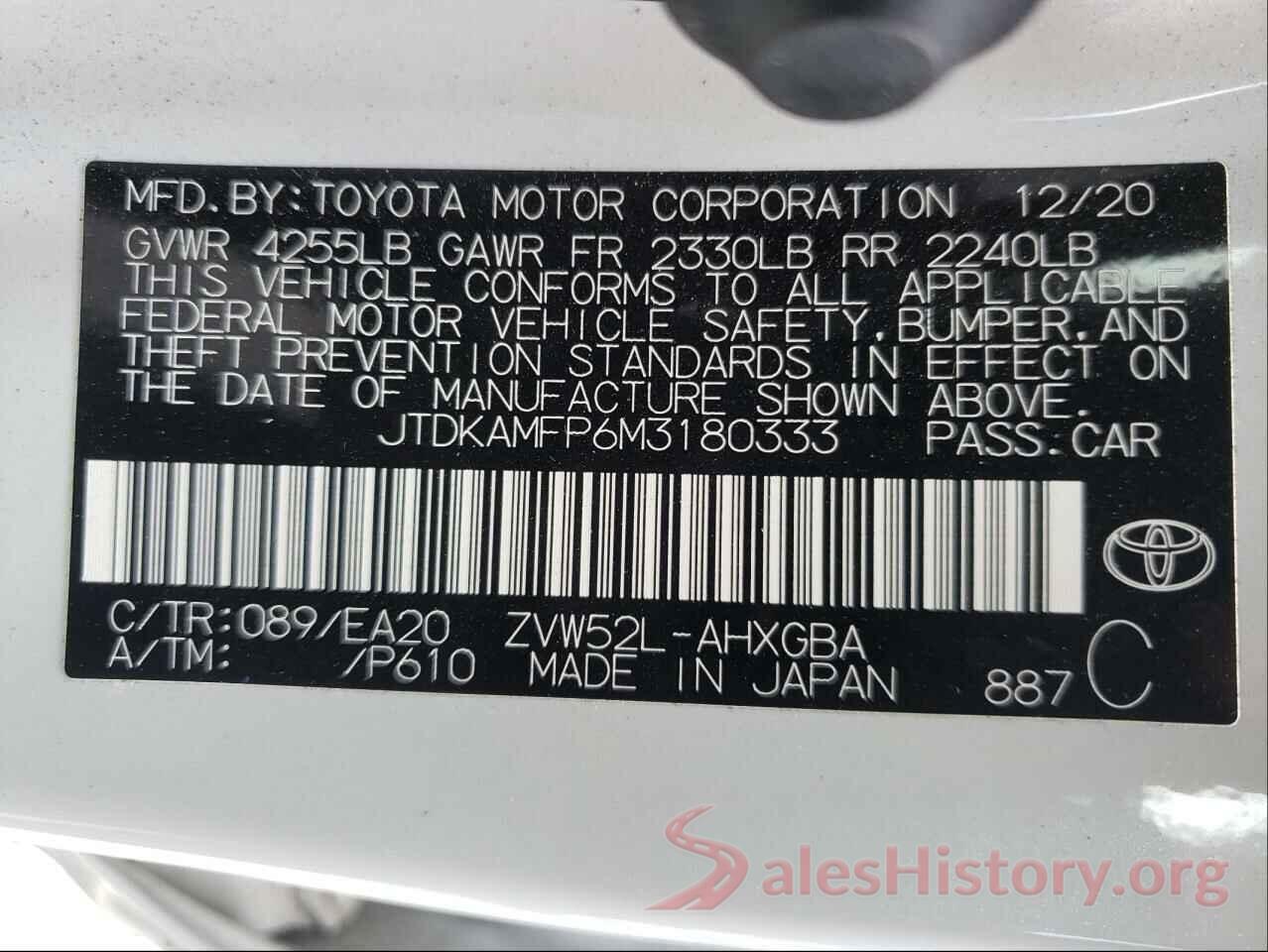 JTDKAMFP6M3180333 2021 TOYOTA PRIUS