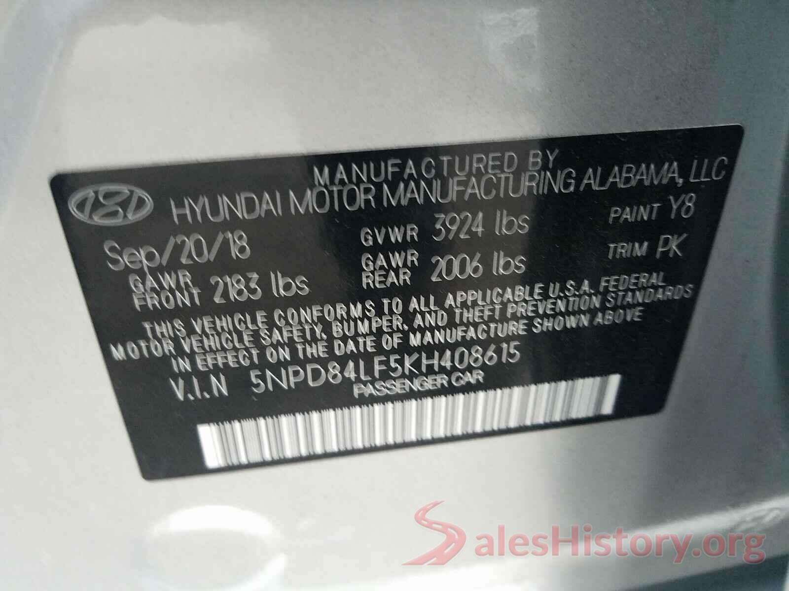 5NPD84LF5KH408615 2019 HYUNDAI ELANTRA