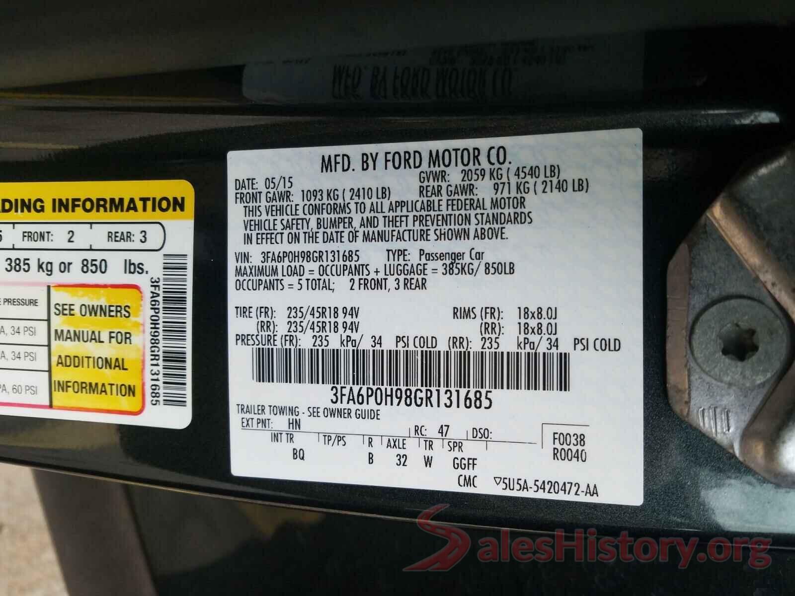 3FA6P0H98GR131685 2016 FORD FUSION