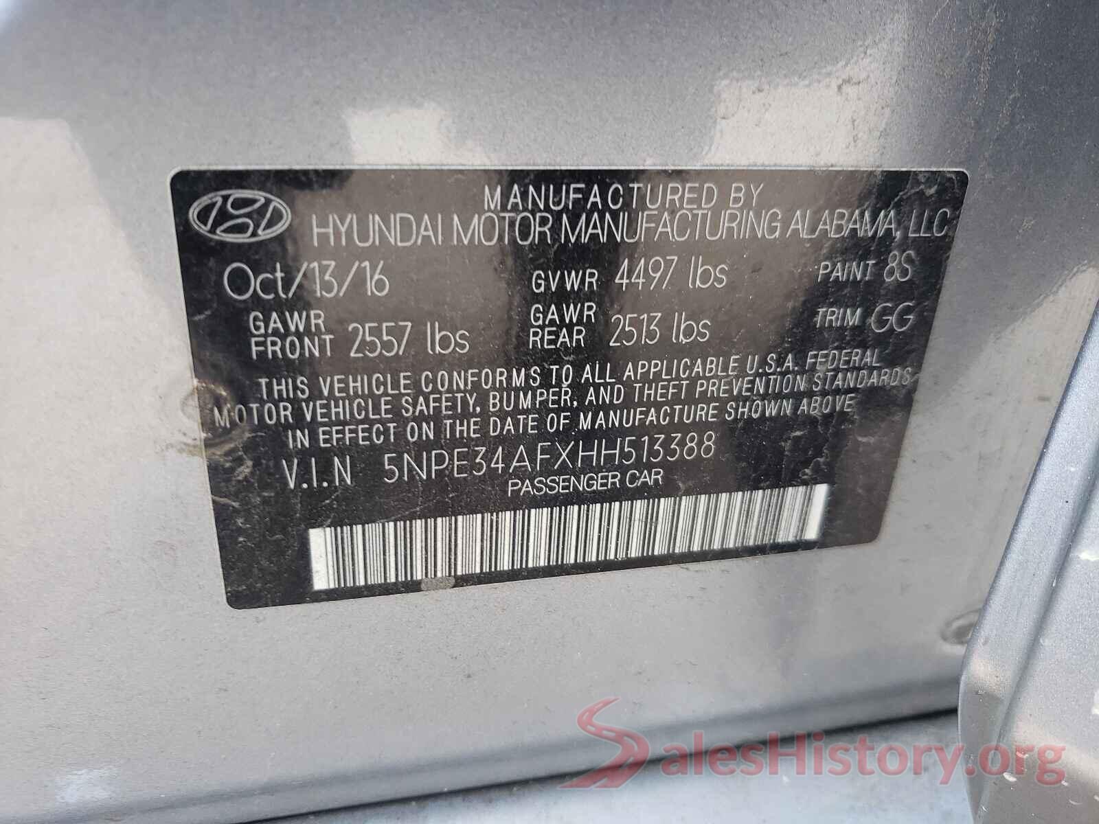 5NPE34AFXHH513388 2017 HYUNDAI SONATA