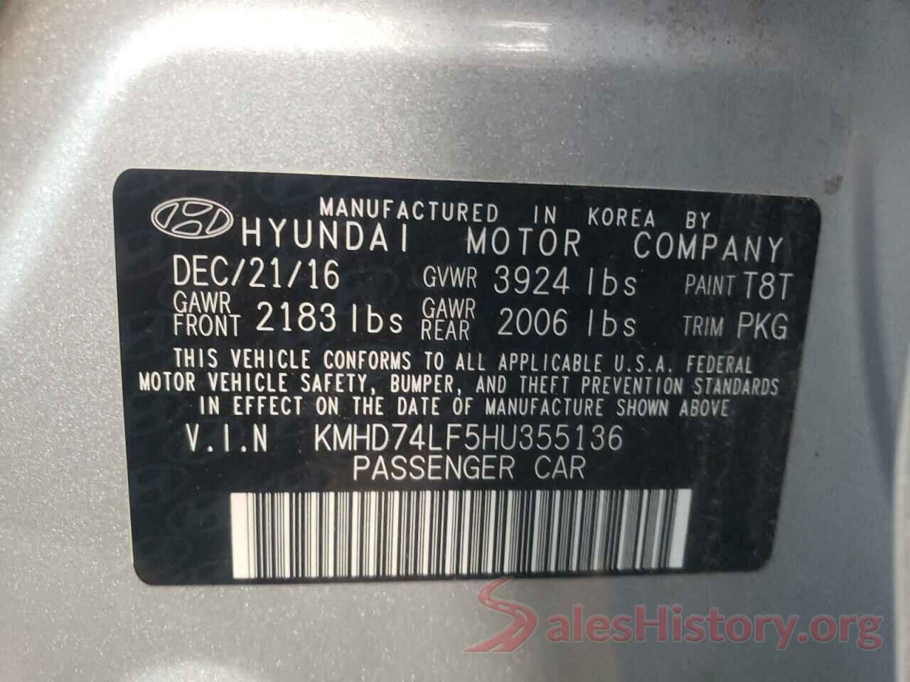 KMHD74LF5HU355136 2017 HYUNDAI ELANTRA