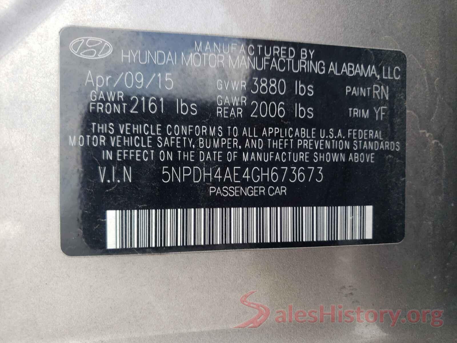 5NPDH4AE4GH673673 2016 HYUNDAI ELANTRA