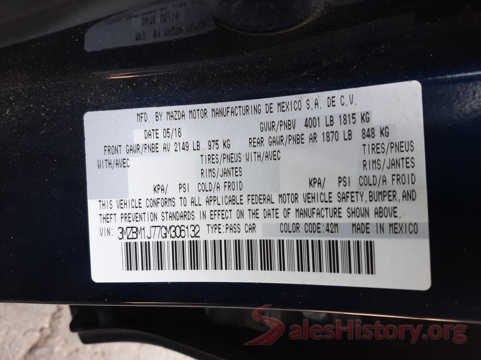 3MZBM1J77GM306132 2016 MAZDA 3