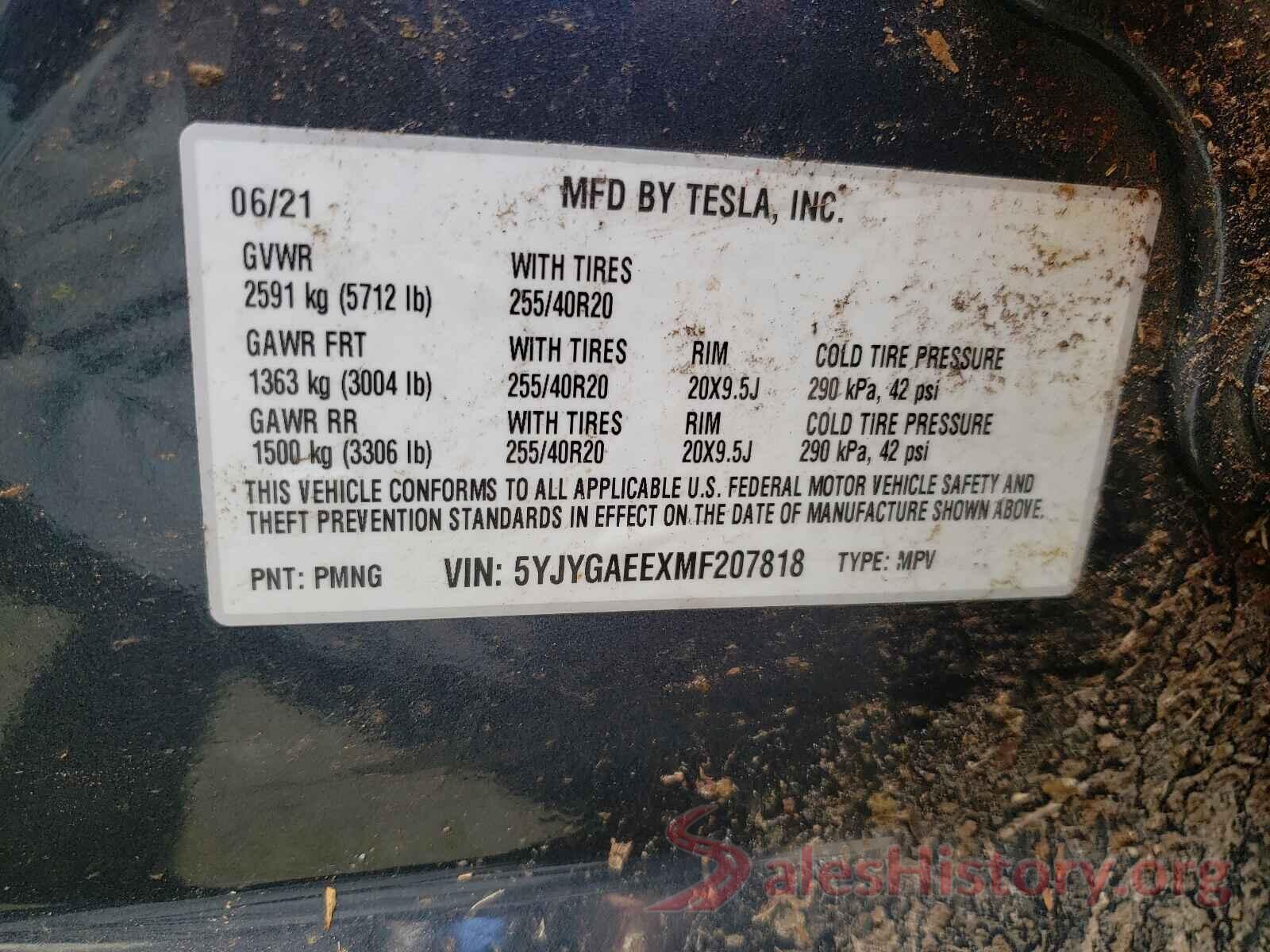 5YJYGAEEXMF207818 2021 TESLA MODEL Y