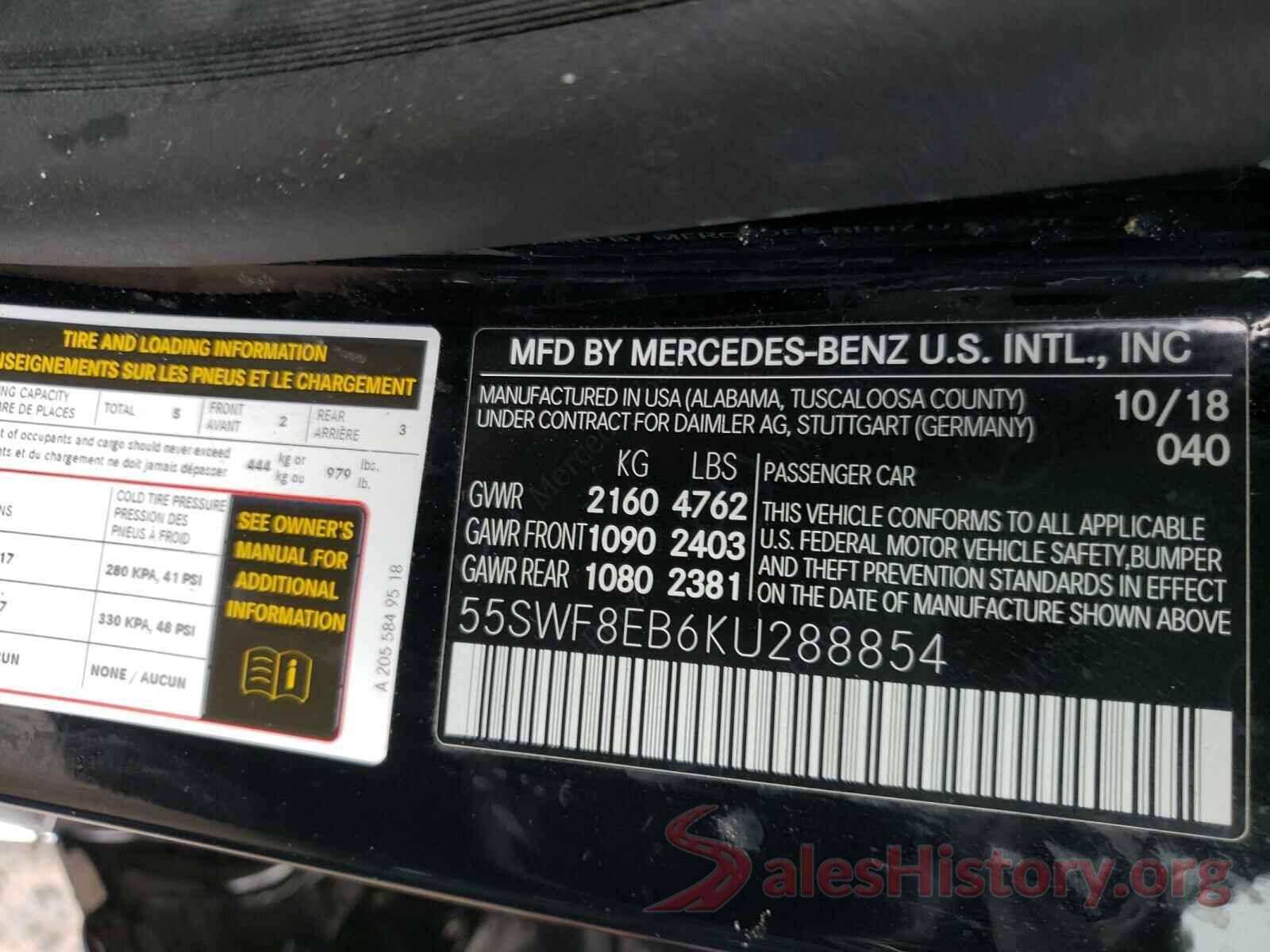 55SWF8EB6KU288854 2019 MERCEDES-BENZ C CLASS