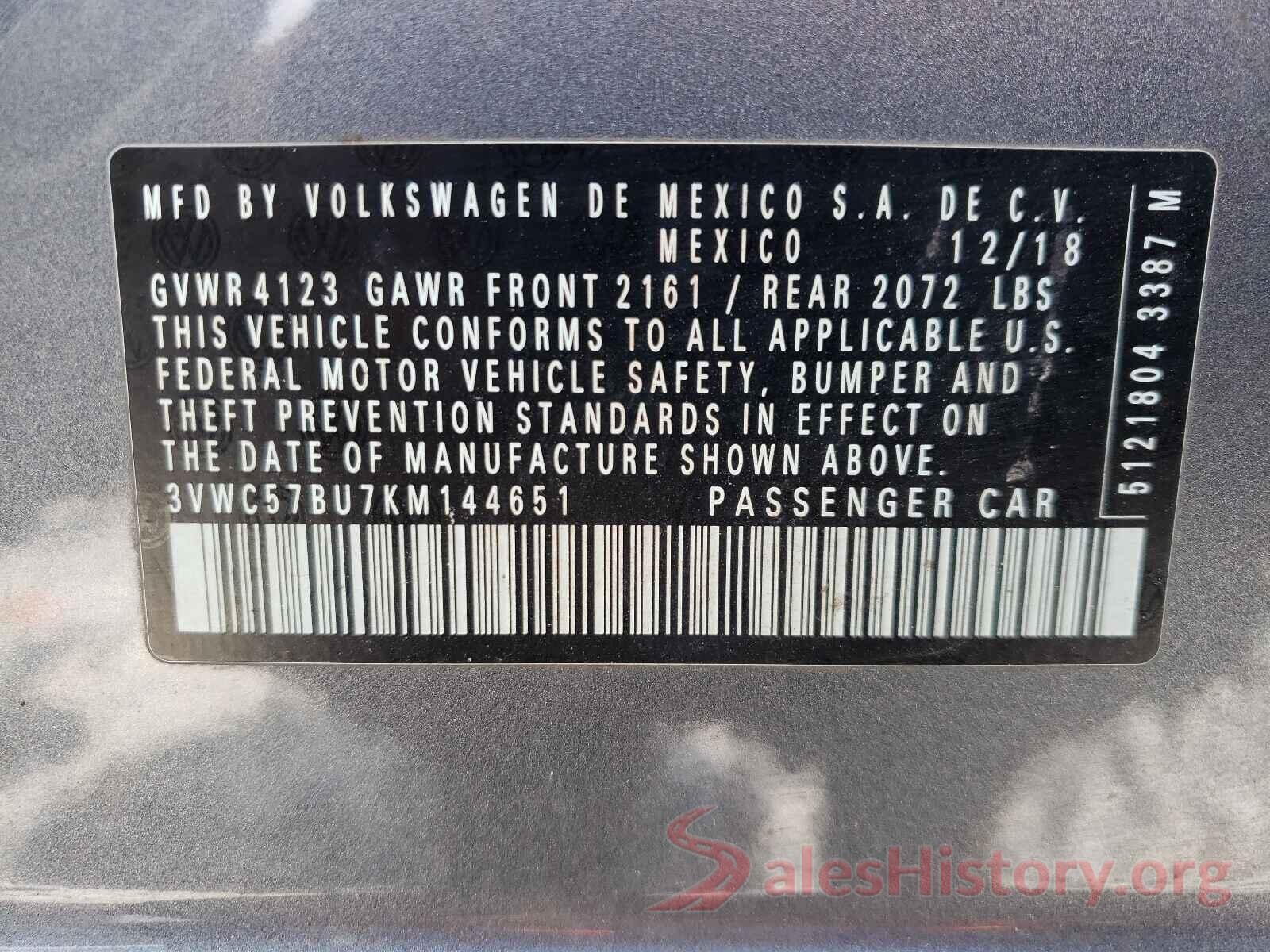 3VWC57BU7KM144651 2019 VOLKSWAGEN JETTA