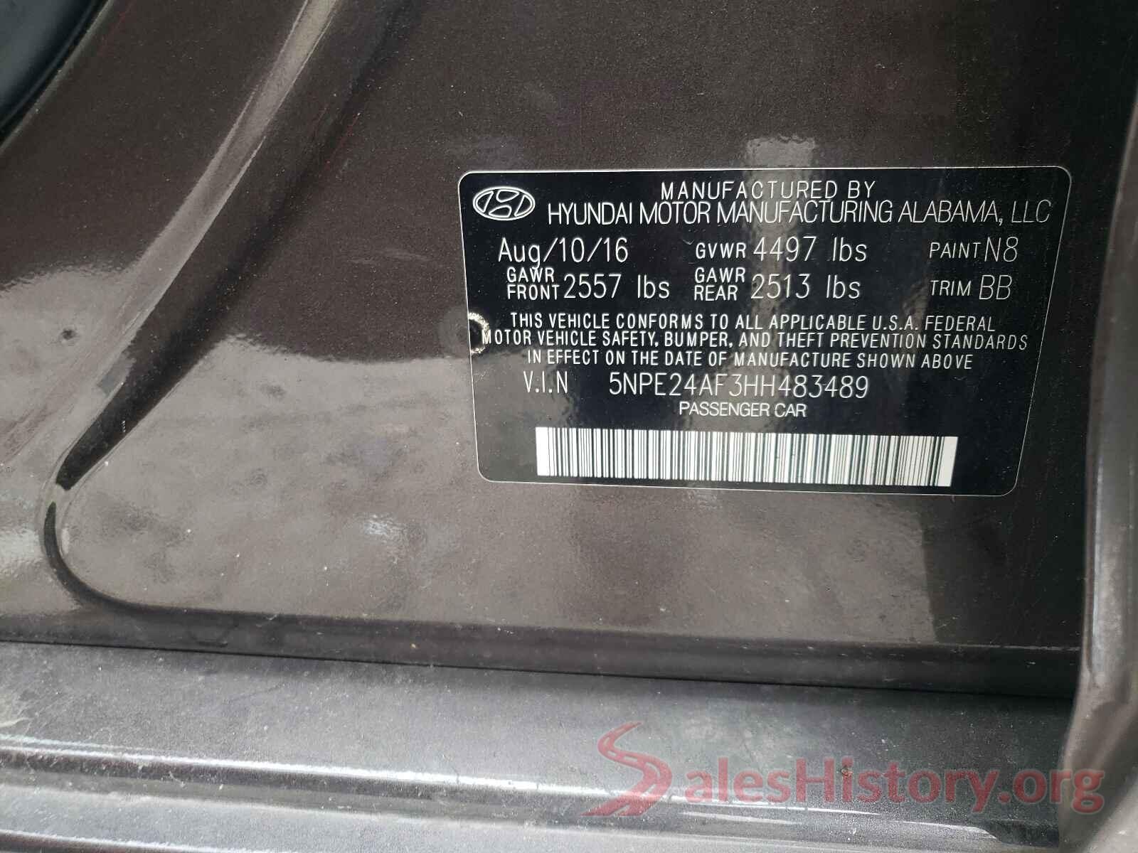 5NPE24AF3HH483489 2017 HYUNDAI SONATA