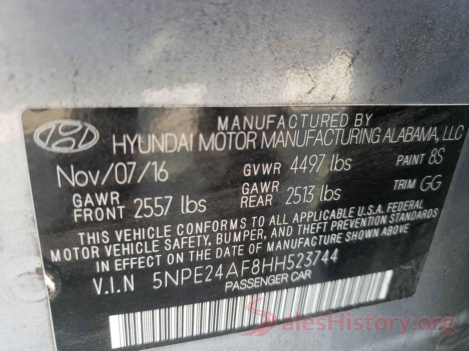 5NPE24AF8HH523744 2017 HYUNDAI SONATA