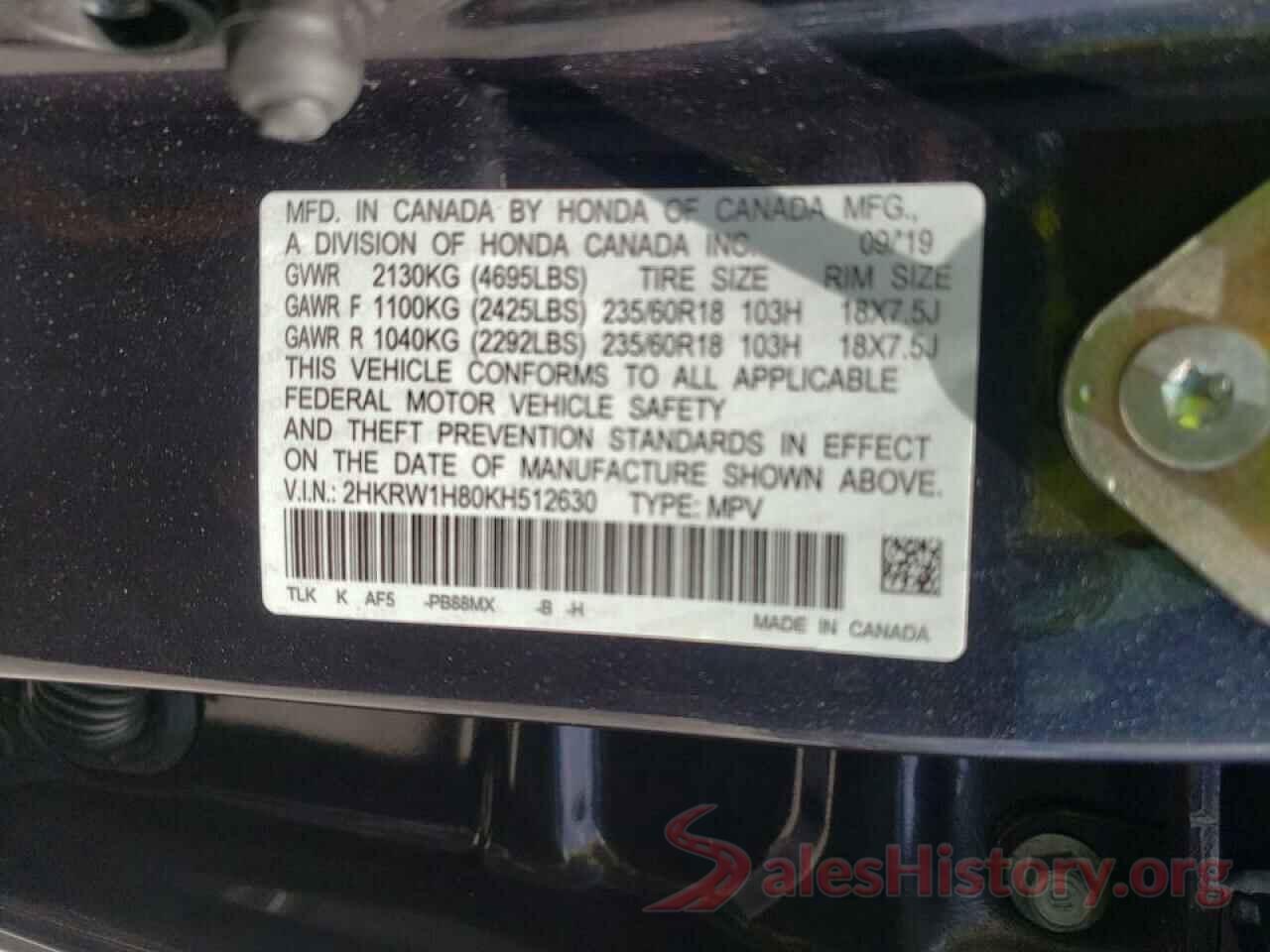 2HKRW1H80KH512630 2019 HONDA CRV