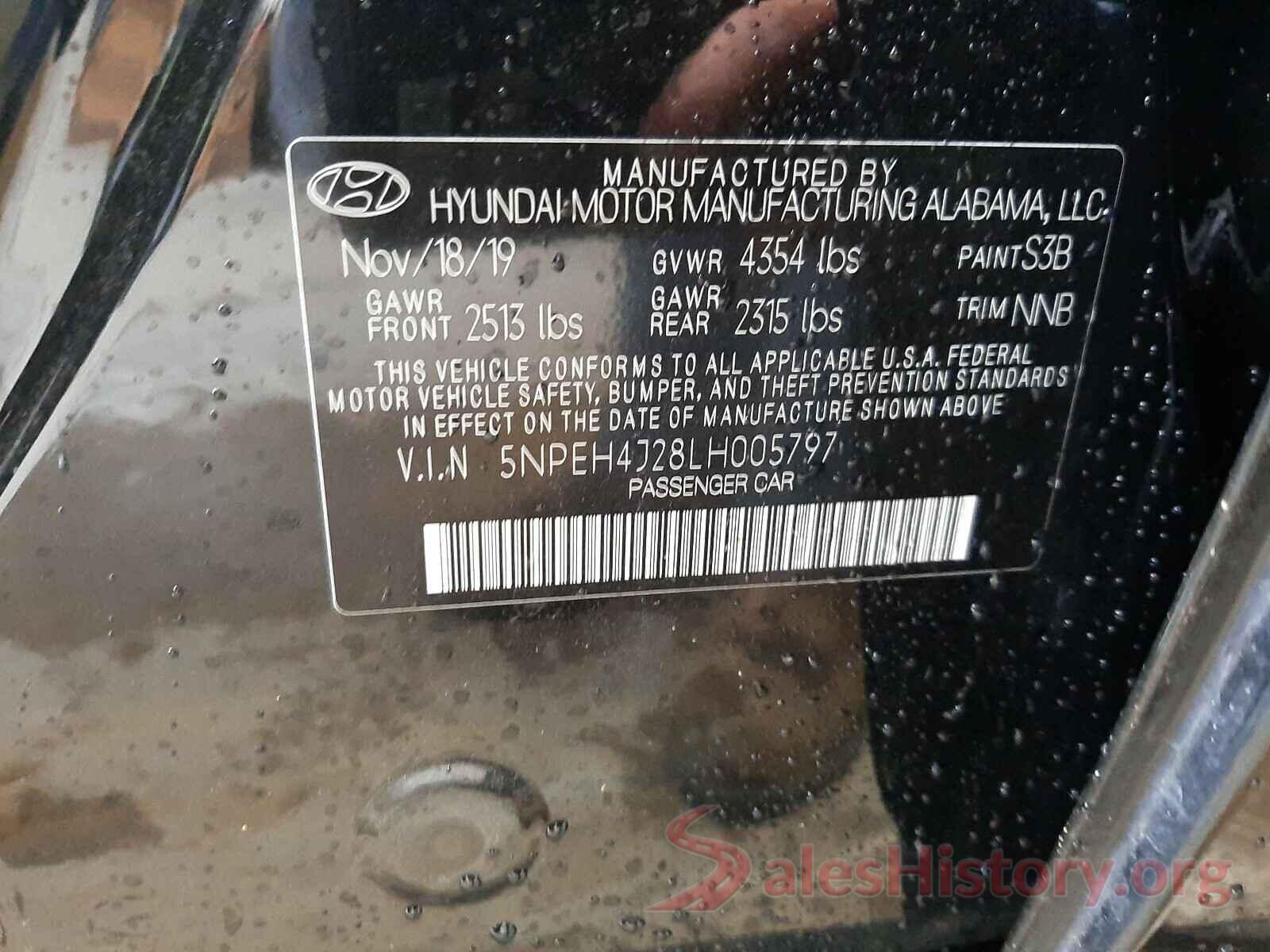 5NPEH4J28LH005797 2020 HYUNDAI SONATA