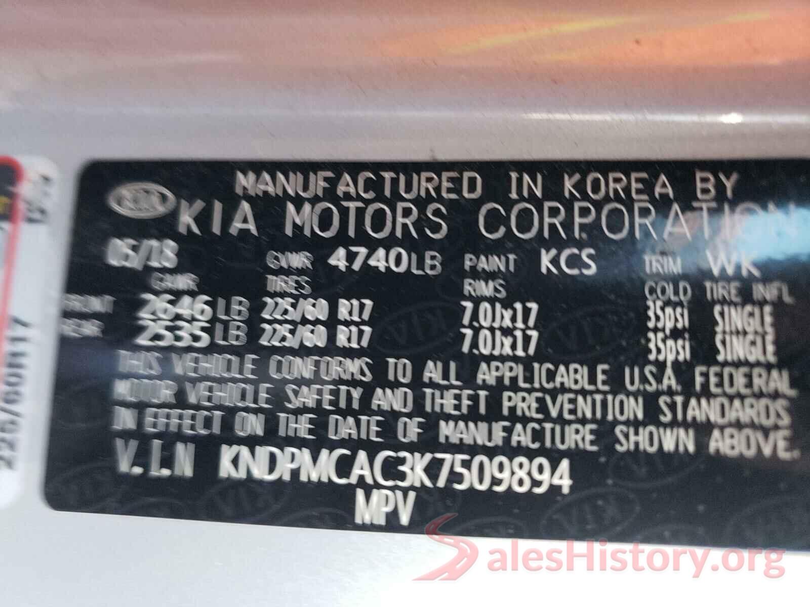 KNDPMCAC3K7509894 2019 KIA SPORTAGE