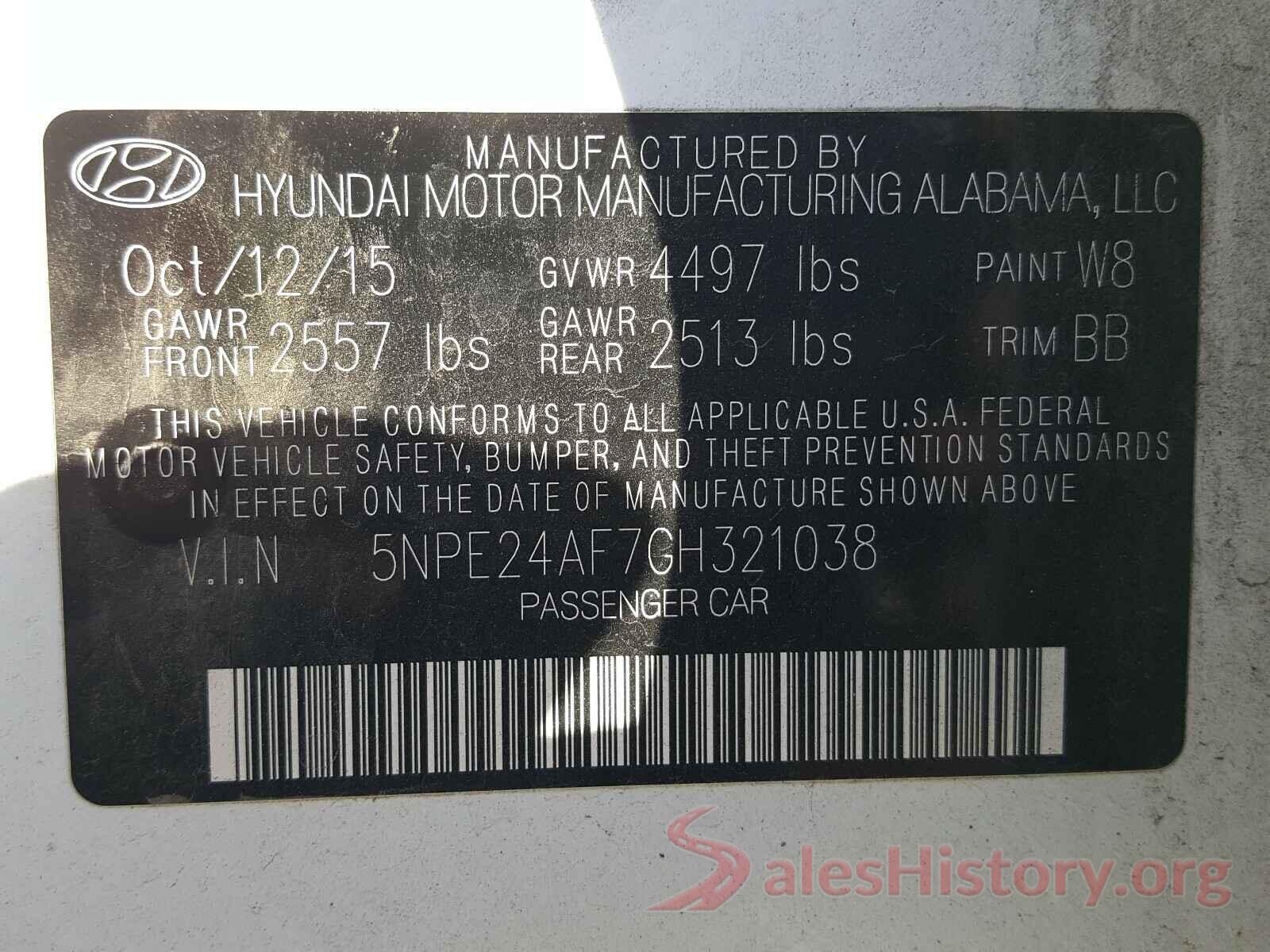 5NPE24AF7GH321038 2016 HYUNDAI SONATA