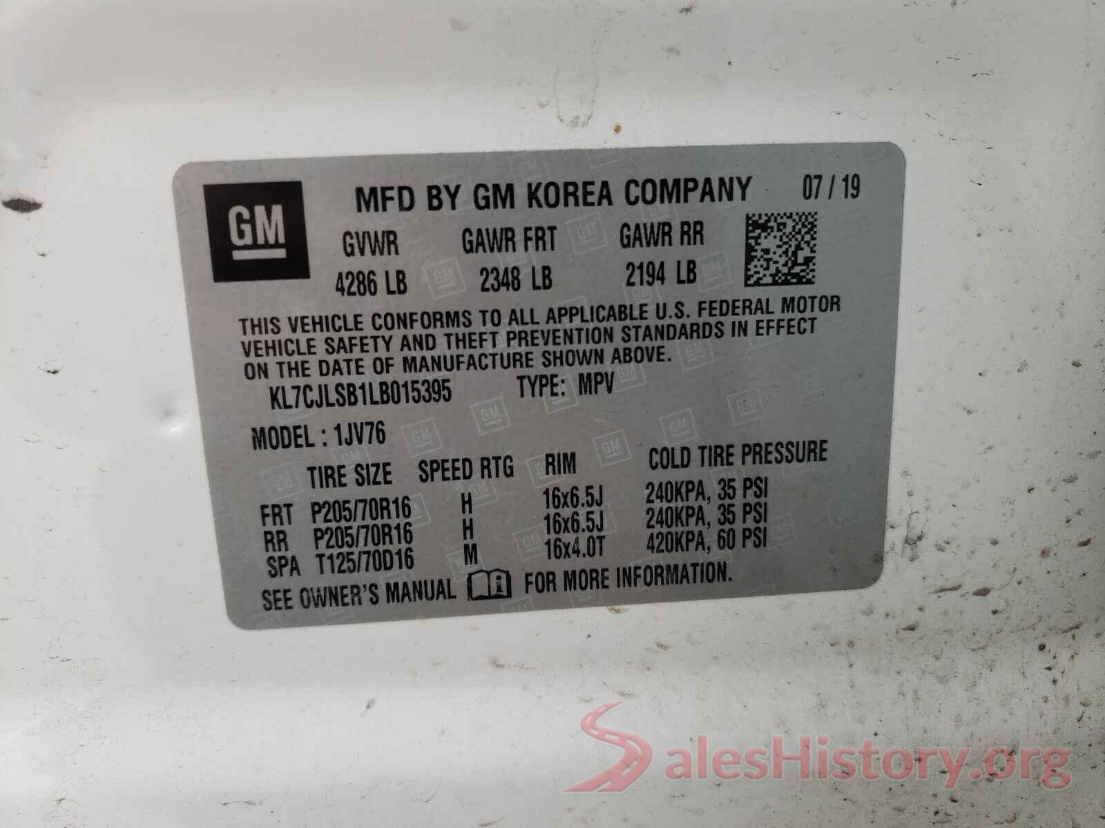 KL7CJLSB1LB015395 2020 CHEVROLET TRAX