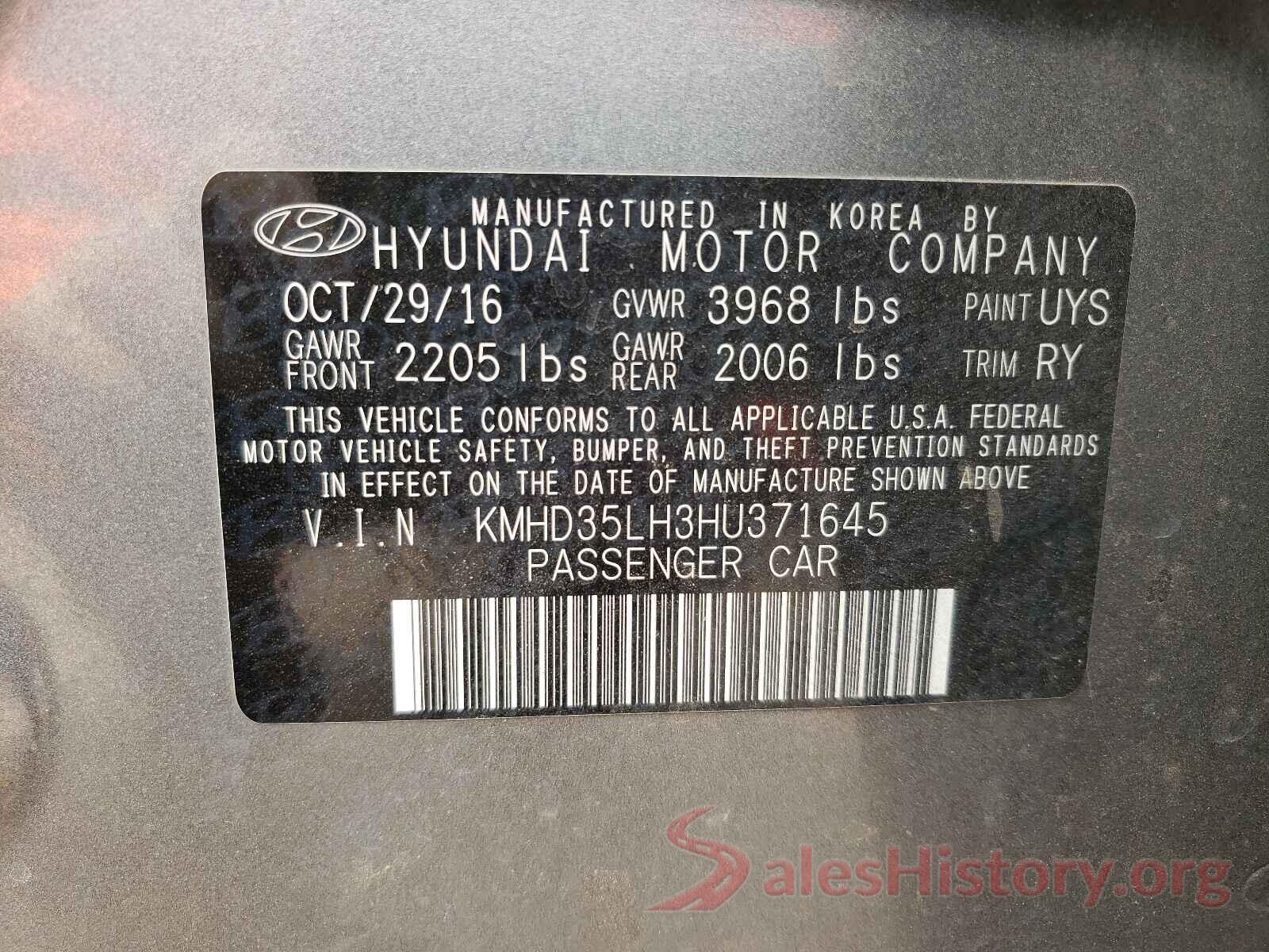 KMHD35LH3HU371645 2017 HYUNDAI ELANTRA