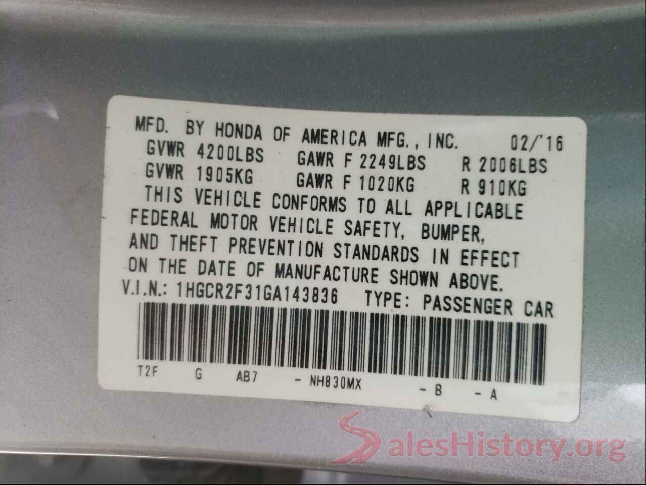 1HGCR2F31GA143836 2016 HONDA ACCORD