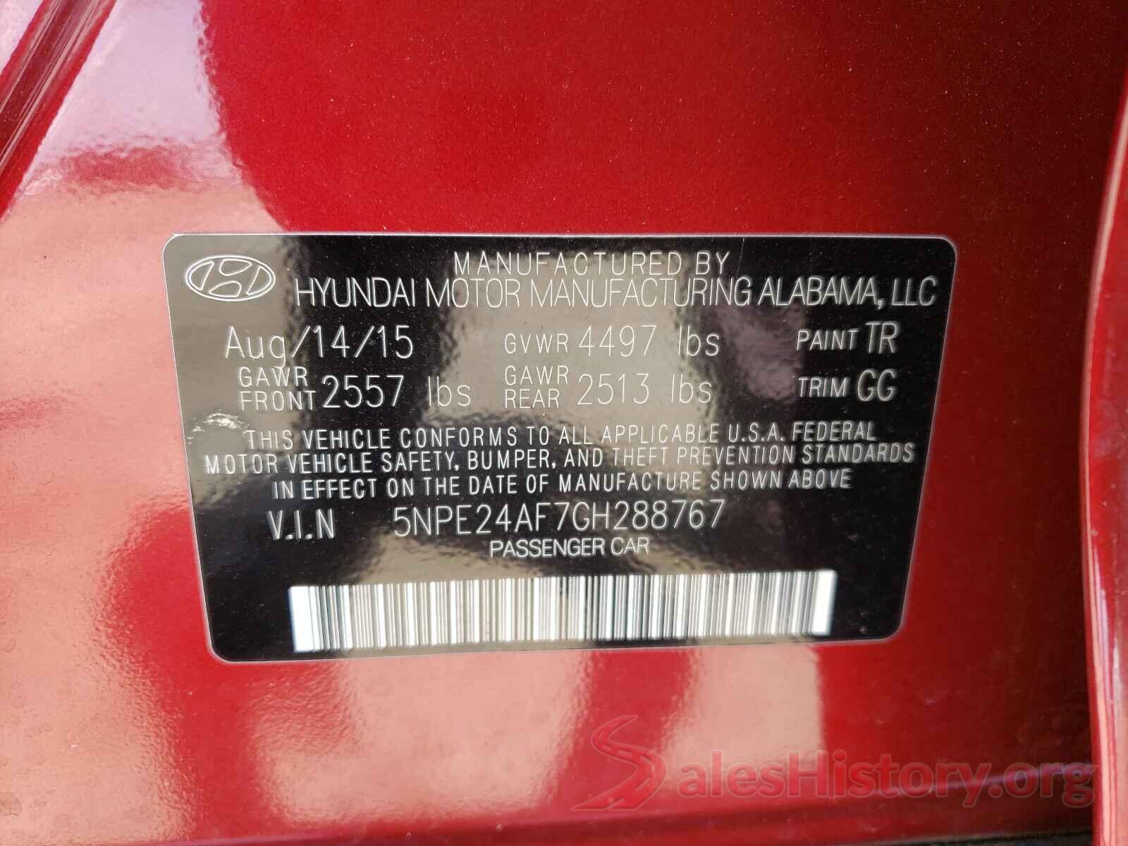 5NPE24AF7GH288767 2016 HYUNDAI SONATA