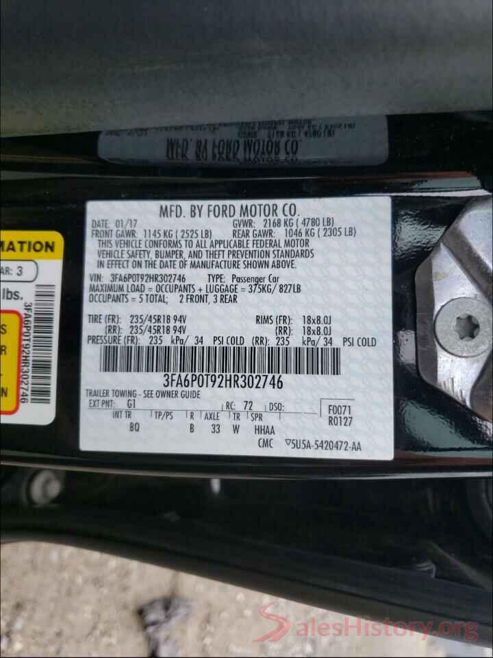 3FA6P0T92HR302746 2017 FORD FUSION