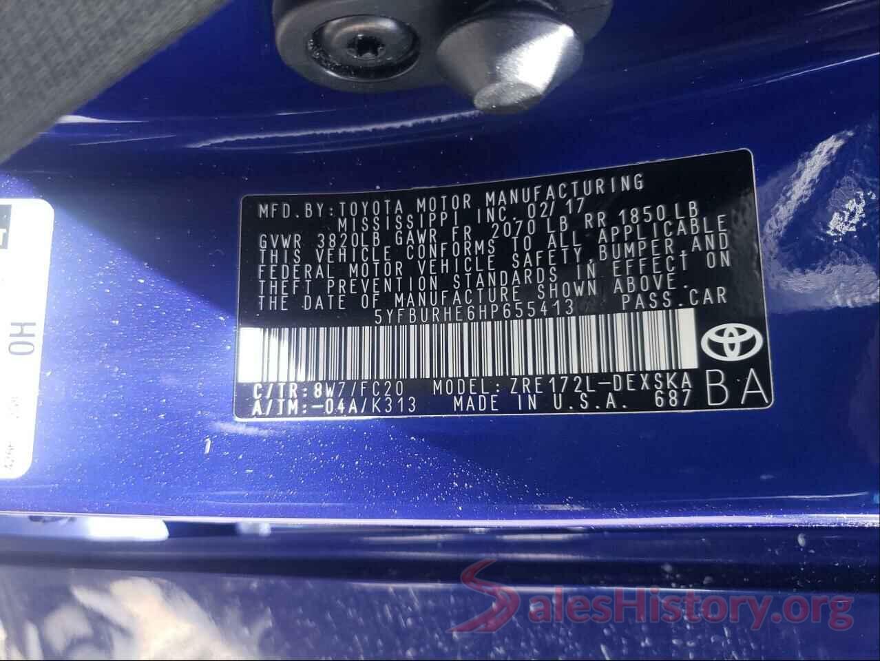 5YFBURHE6HP655413 2017 TOYOTA COROLLA