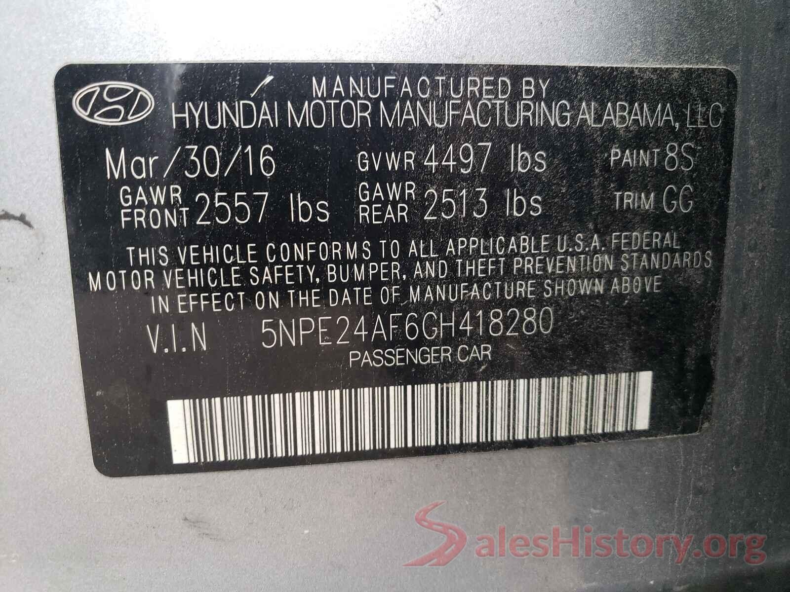 5NPE24AF6GH418280 2016 HYUNDAI SONATA