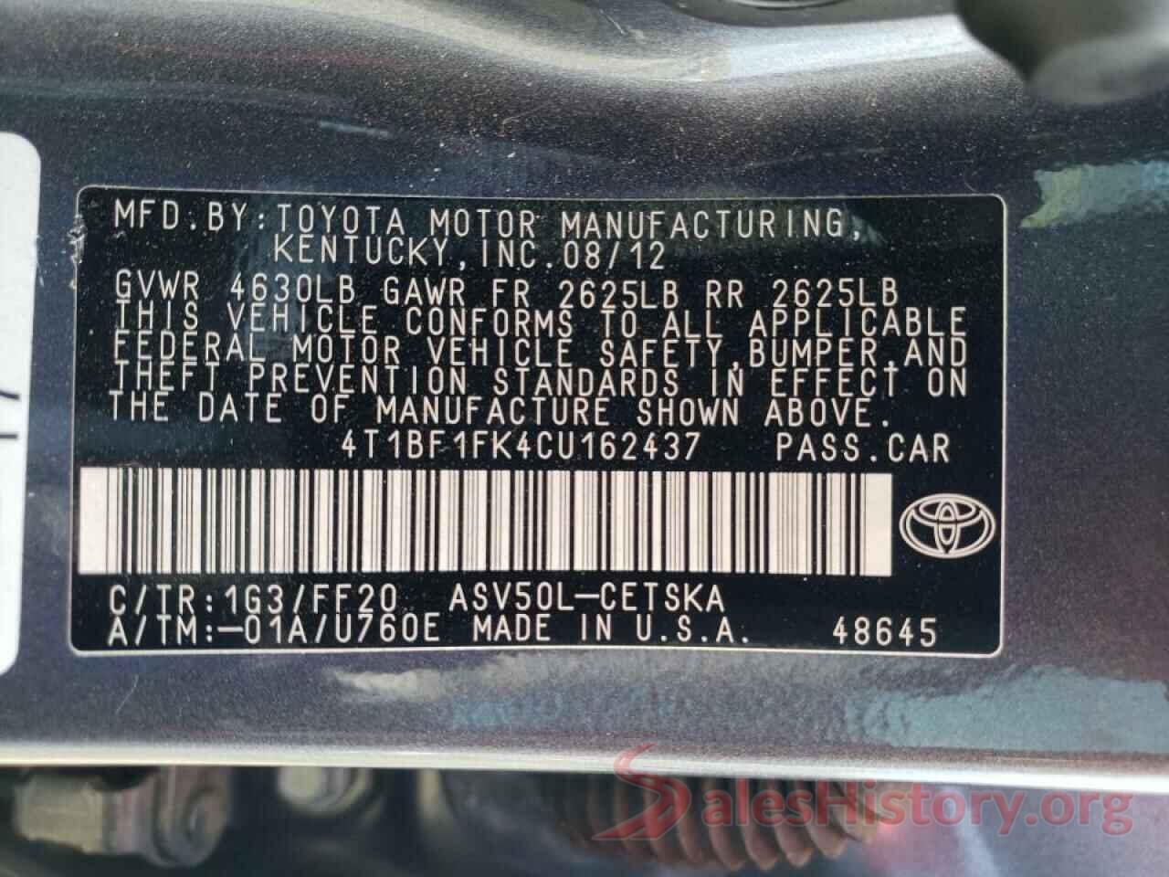 4T1BF1FK4CU162437 2012 TOYOTA CAMRY