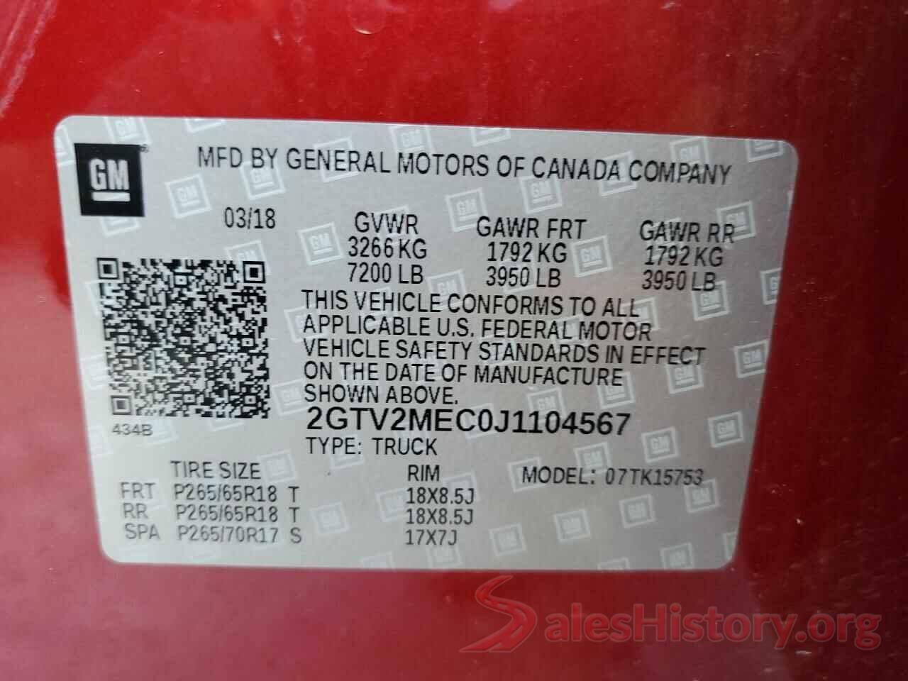 2GTV2MEC0J1104567 2018 GMC SIERRA