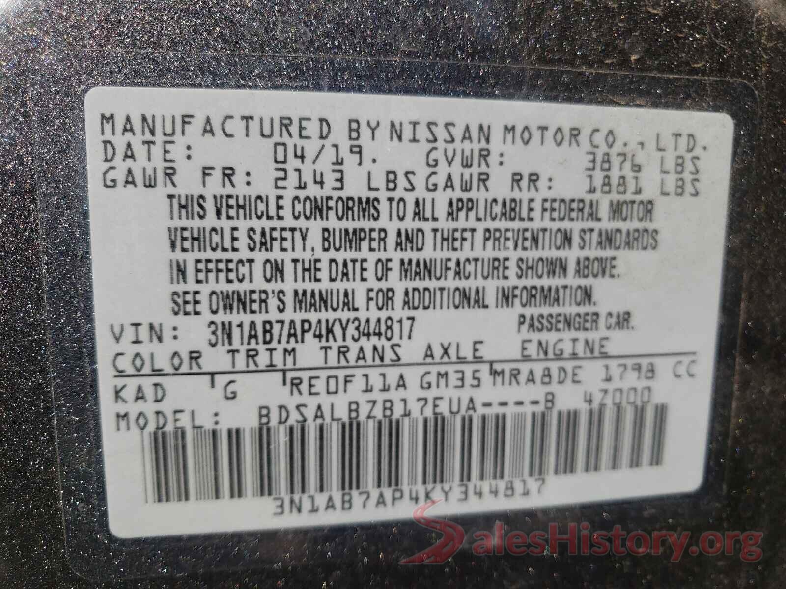 3N1AB7AP4KY344817 2019 NISSAN SENTRA