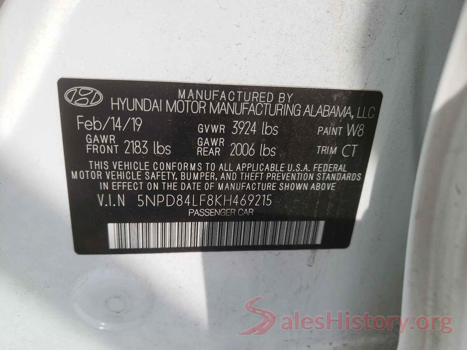 5NPD84LF8KH469215 2019 HYUNDAI ELANTRA