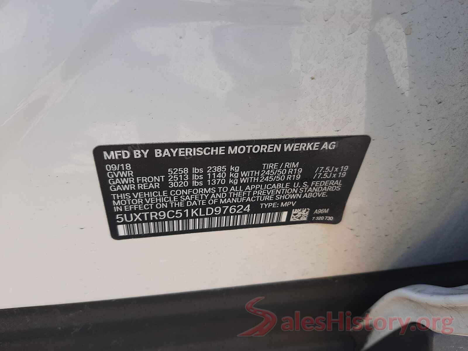 5UXTR9C51KLD97624 2019 BMW X3