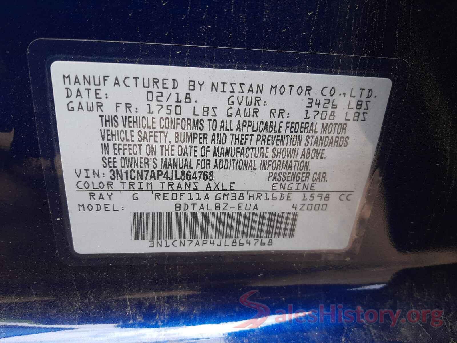 3N1CN7AP4JL864768 2018 NISSAN VERSA