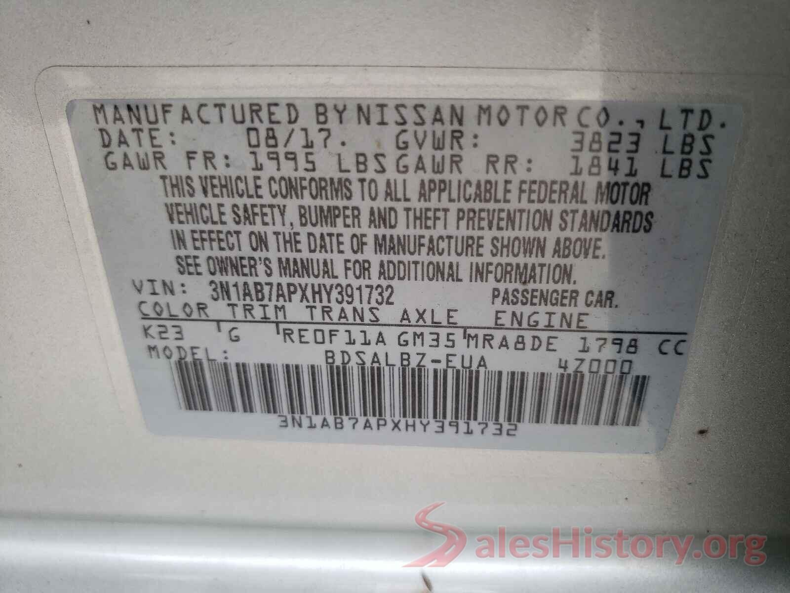 3N1AB7APXHY391732 2017 NISSAN SENTRA