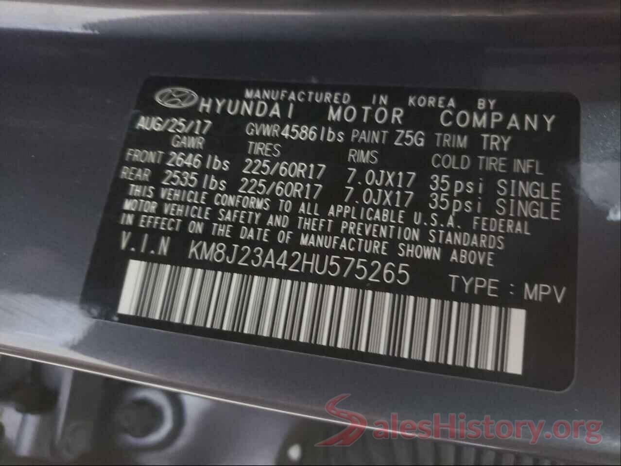 KM8J23A42HU575265 2017 HYUNDAI TUCSON