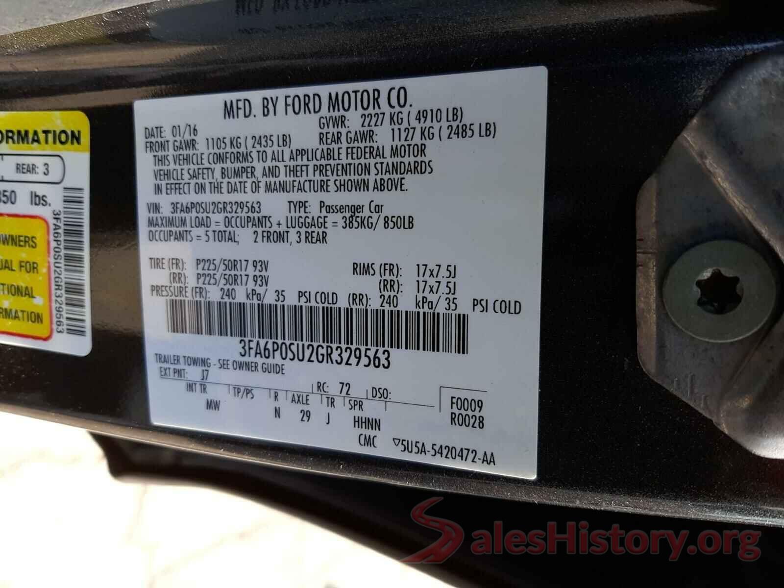 3FA6P0SU2GR329563 2016 FORD FUSION