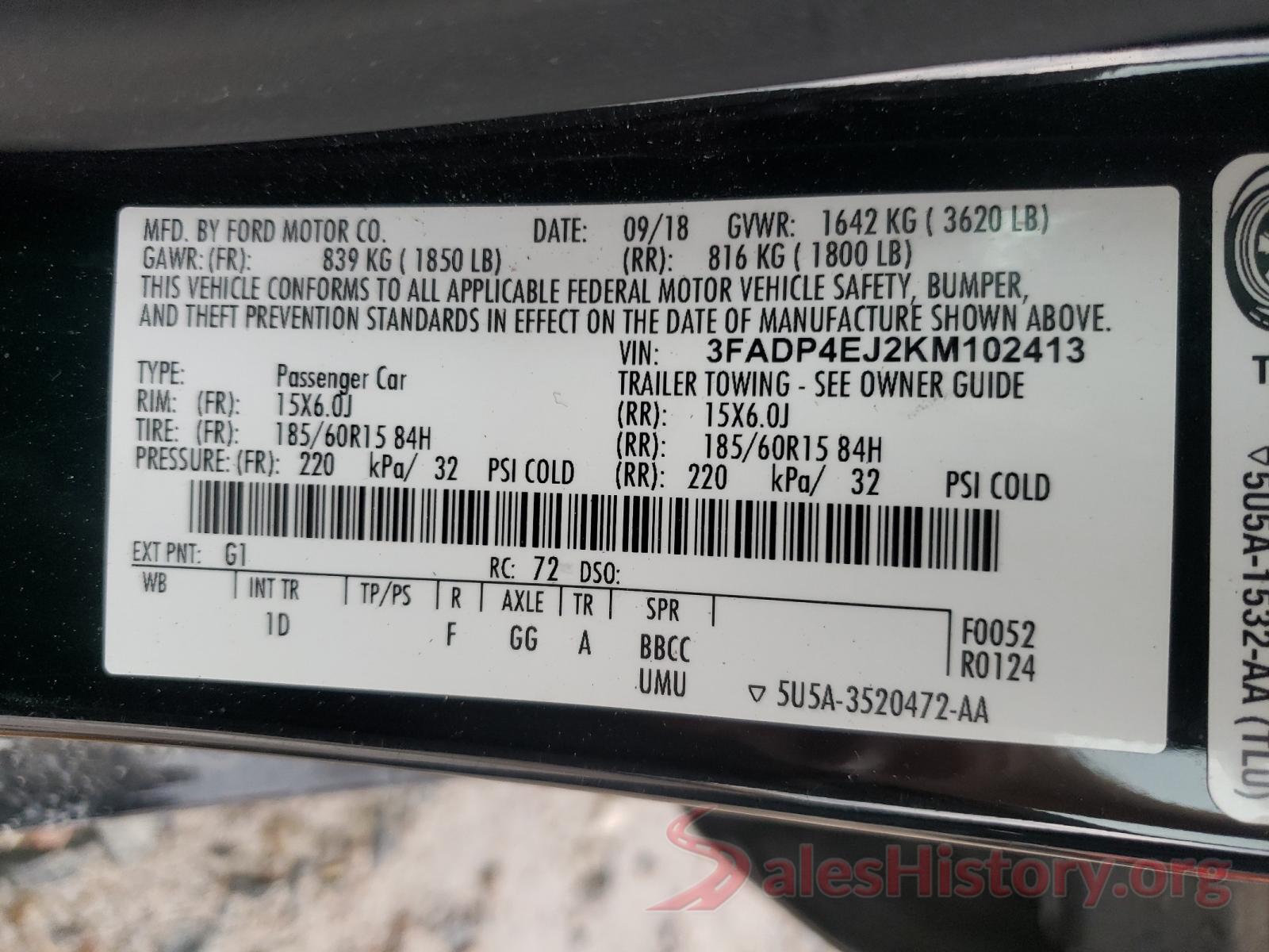 3FADP4EJ2KM102413 2019 FORD FIESTA